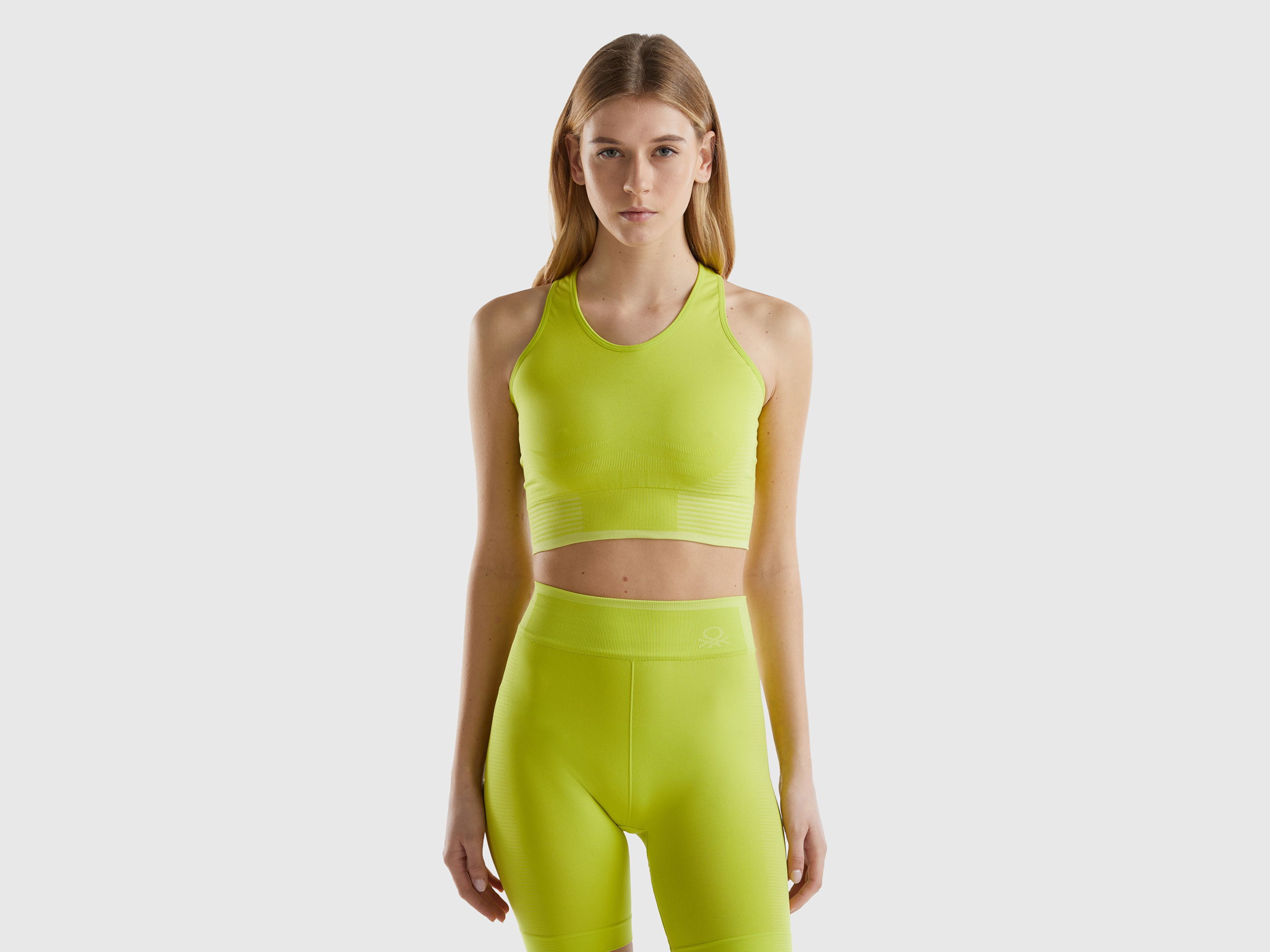 Image of Benetton, Seamless Sports Crop Top, size S, Lime, Women