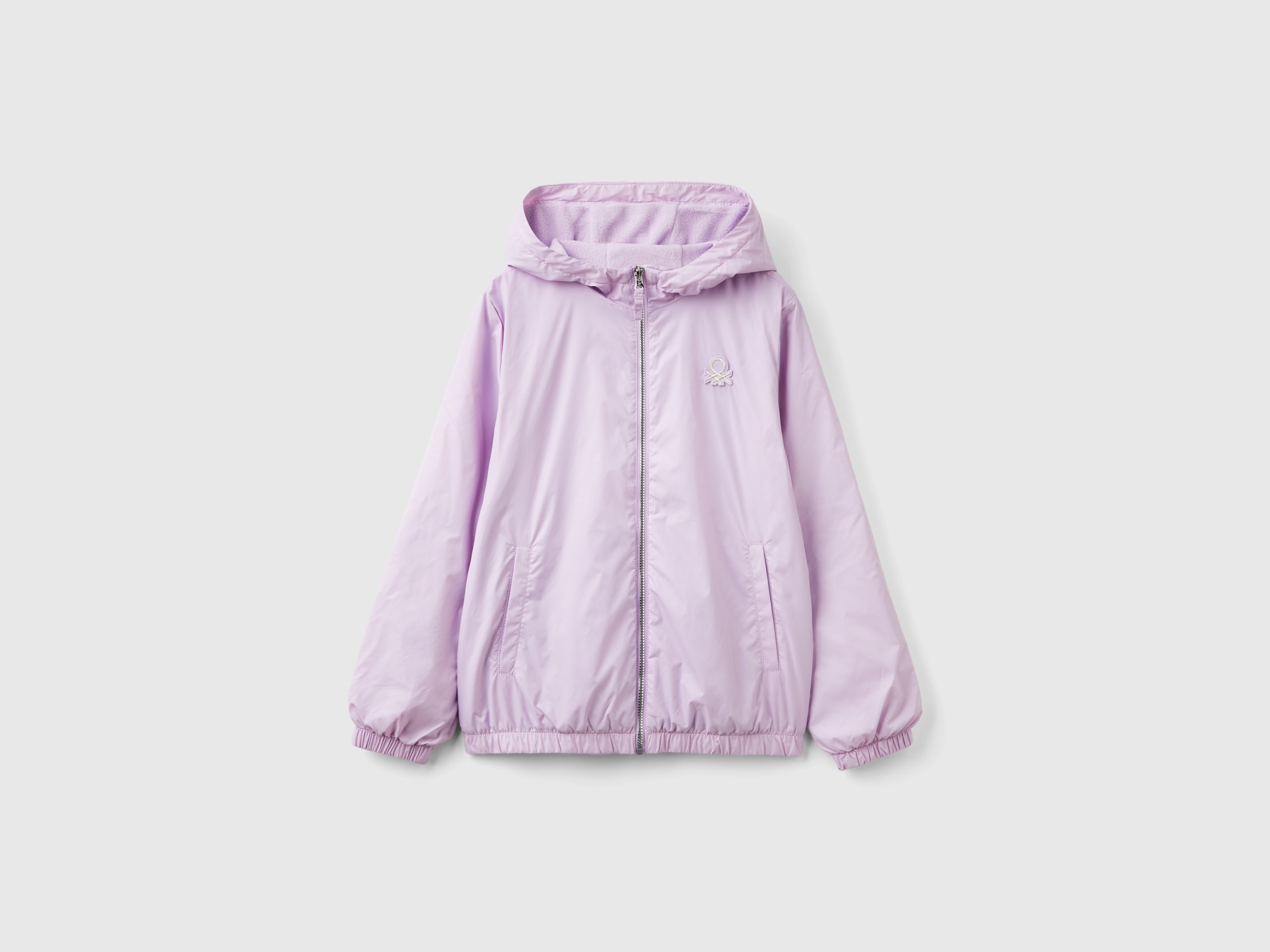 Benetton, Giubbino Lucido Con Zip E Cappuccio, Lilla, Bambini