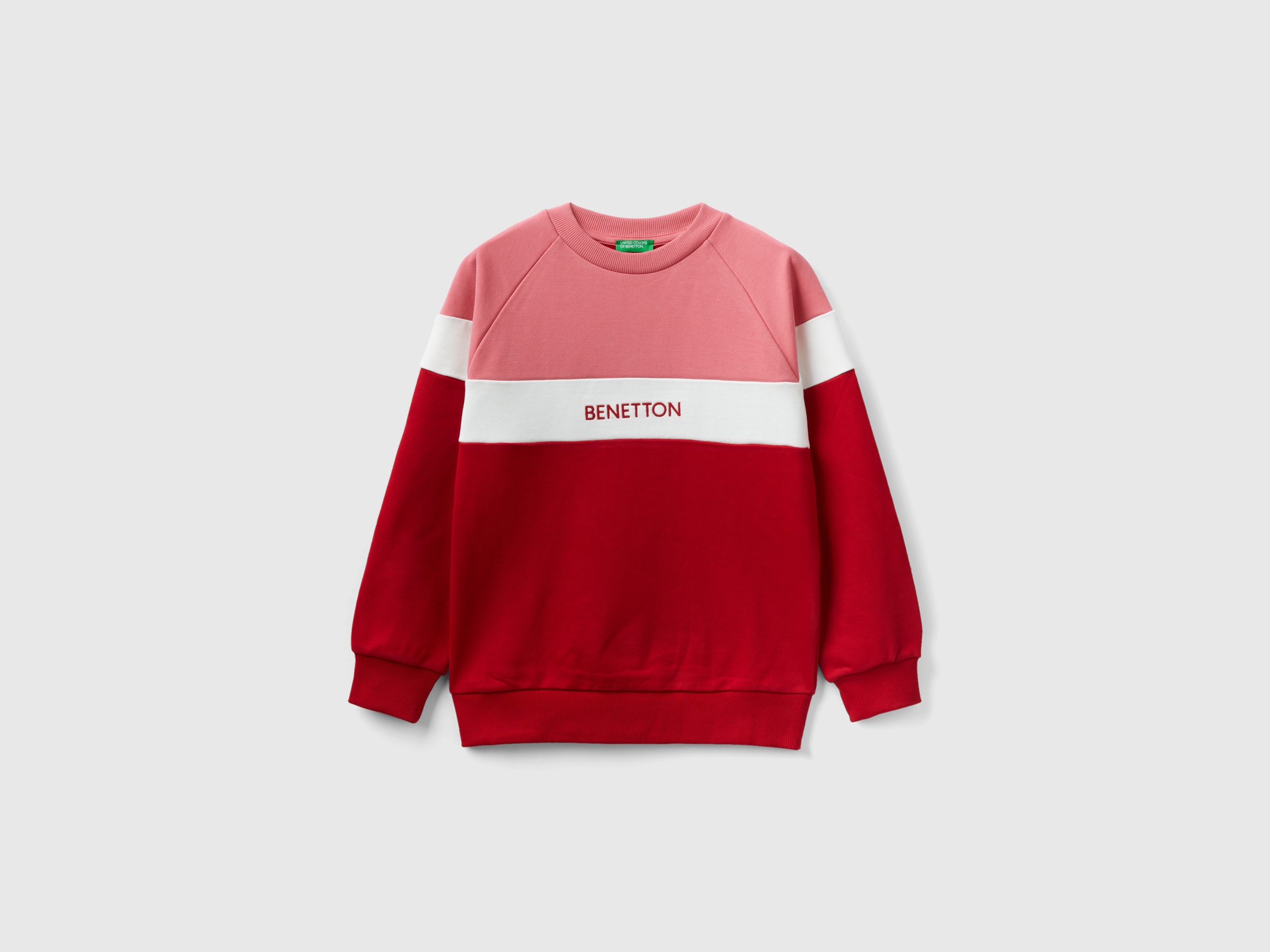 Benetton, Pink And Red Sweatshirt With Embroidered Logo, size M, Brick Red, Kids