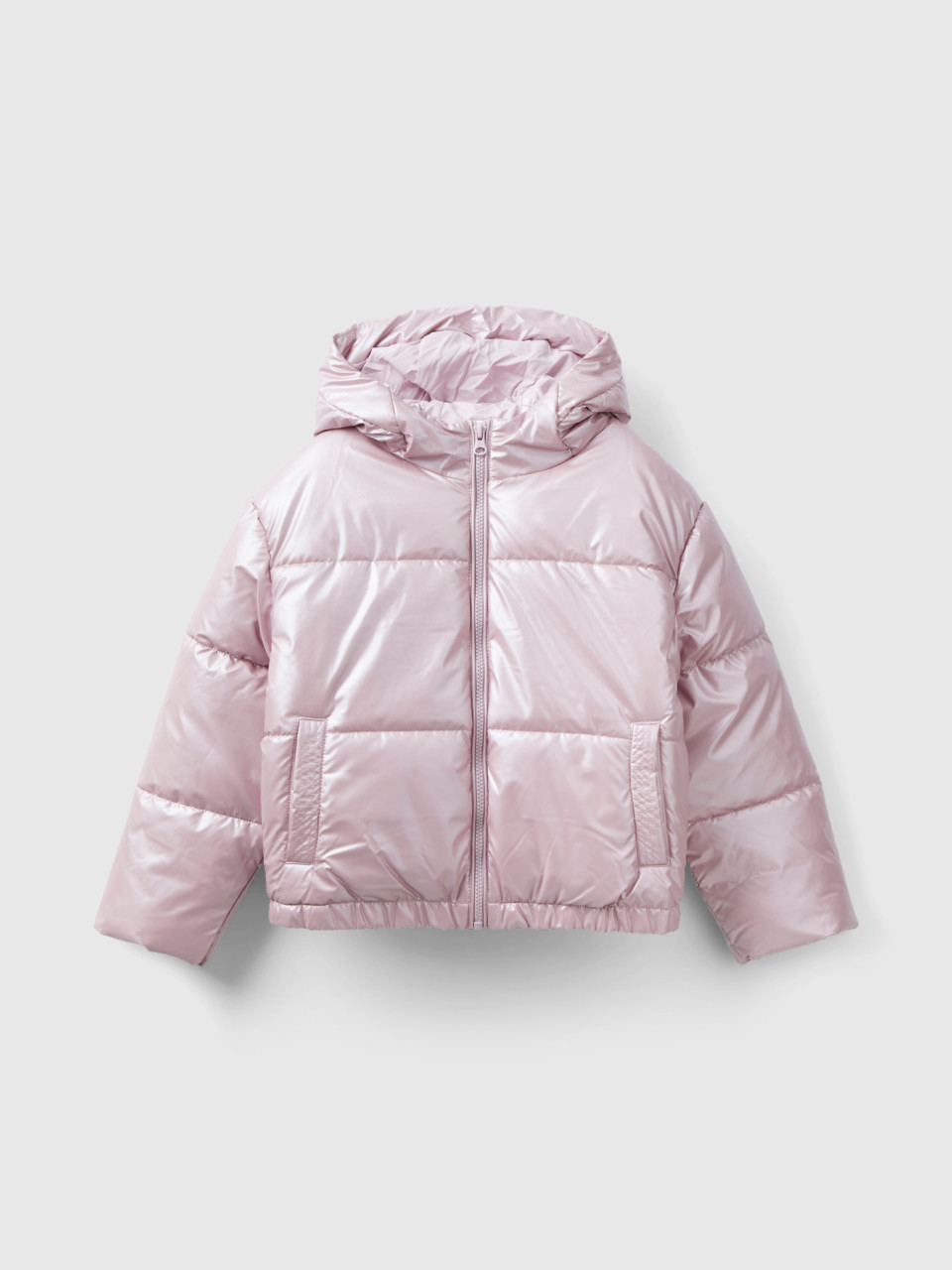 Benetton, Padded Jacket In Glossy Nylon, Pink, Kids