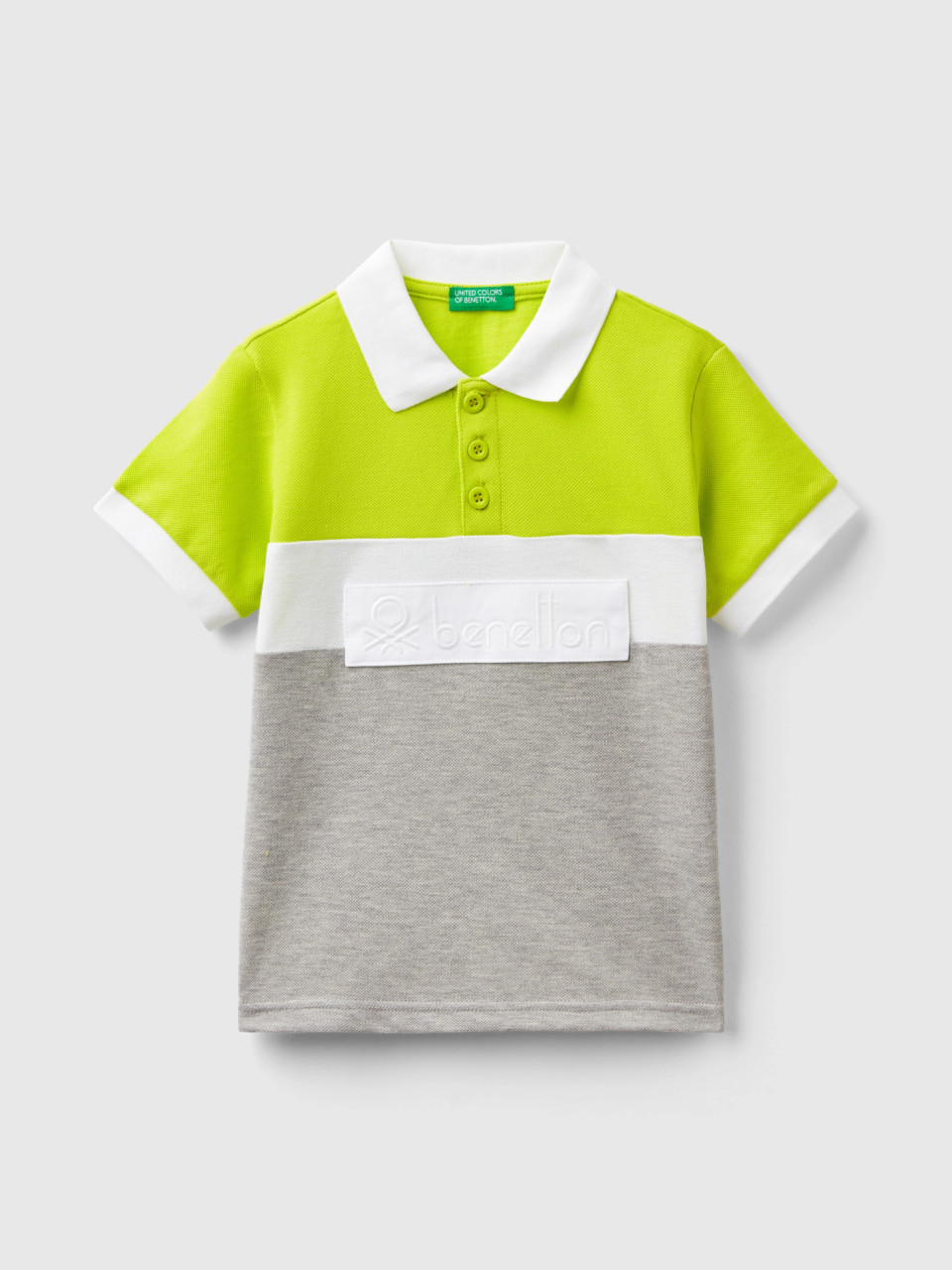 Benetton, Poloshirt In Color Block Mit Patch, Gelbgrün, male