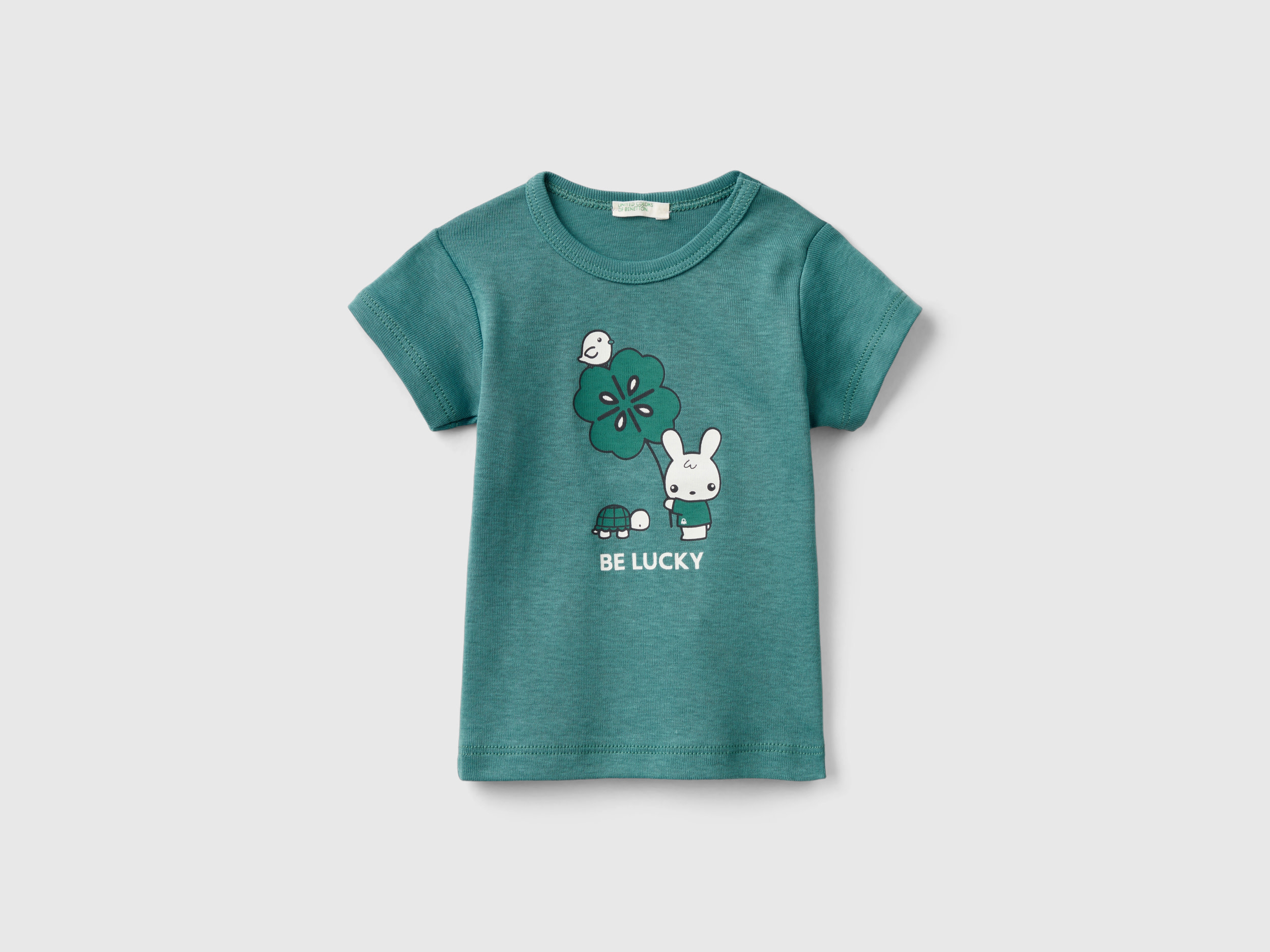 Image of Benetton, T-shirt In 100% Organic Cotton, size 74, Green, Kids