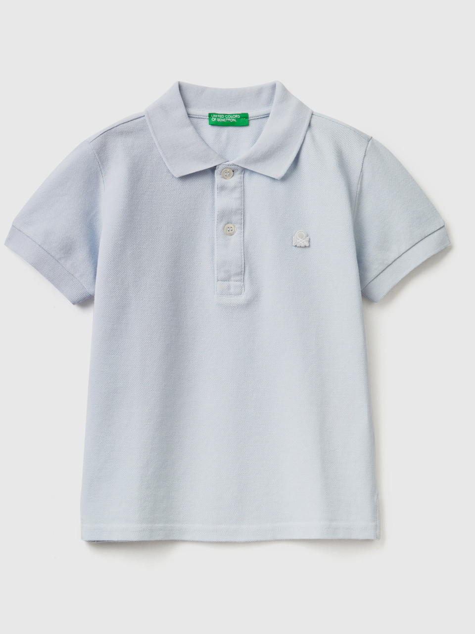 Benetton, Short Sleeve Polo In Organic Cotton, Sky Blue, Kids