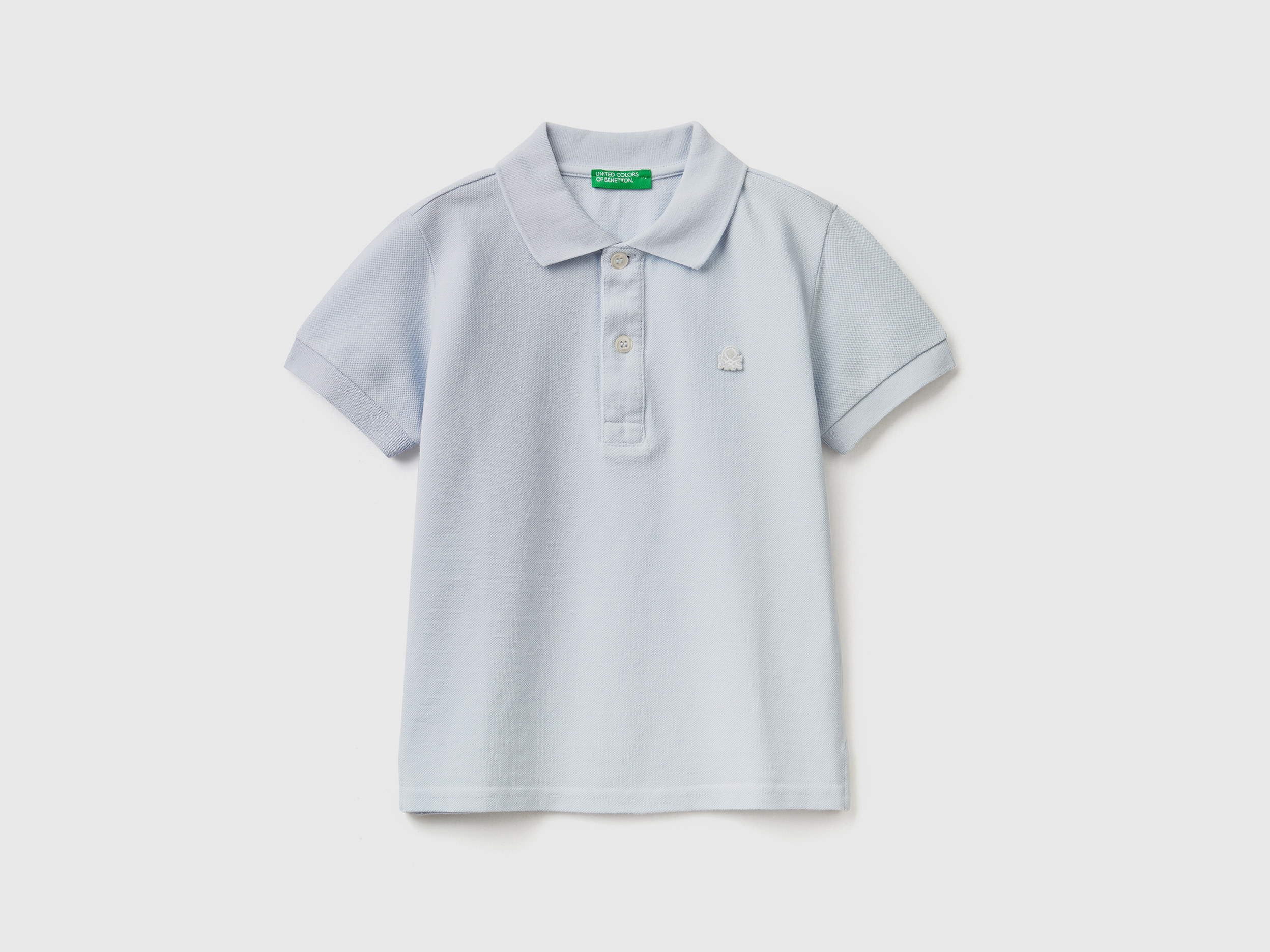 Image of Benetton, Short Sleeve Polo In Organic Cotton, size 98, Sky Blue, Kids