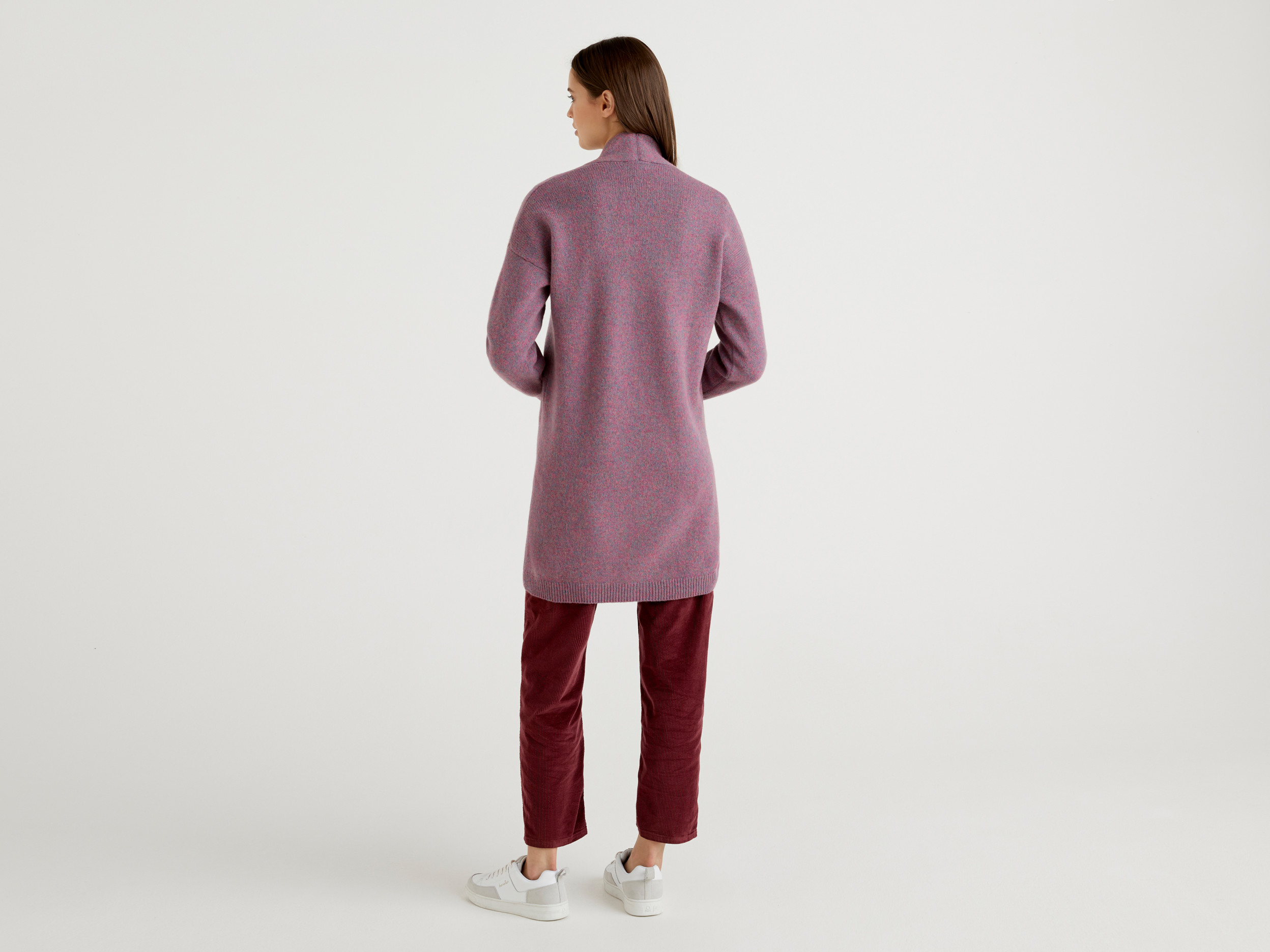 Benetton, Coat In Pure Shetland Wool, Taglia L, Mauve, Women
