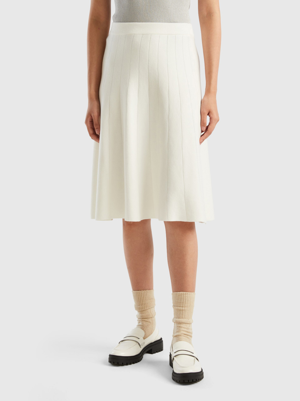 Benetton, Knit Pencil Skirt, Creamy White, Women