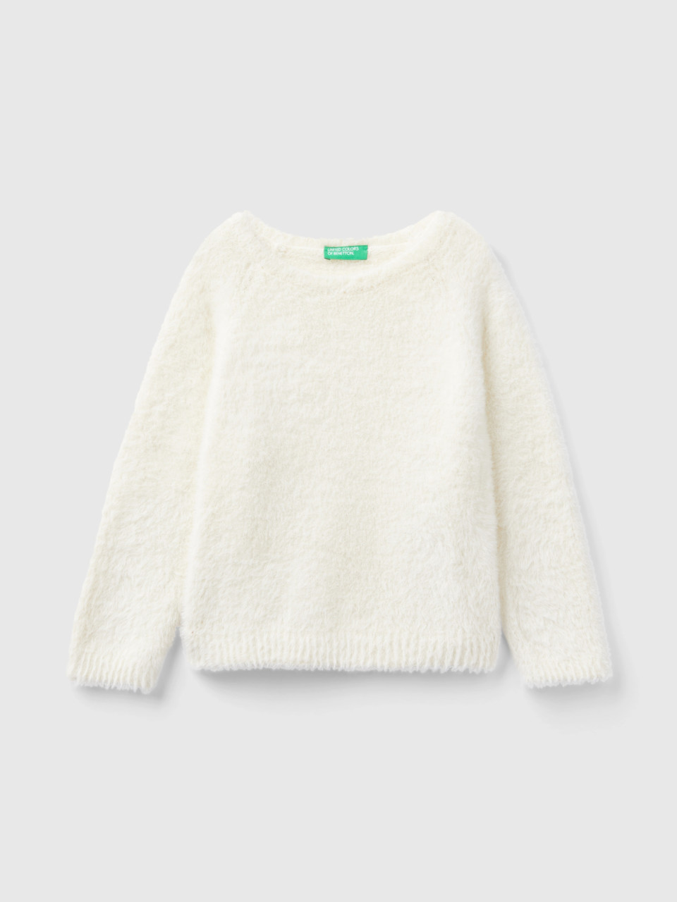 Benetton, Sweater With Faux Fur, Creamy White, Kids