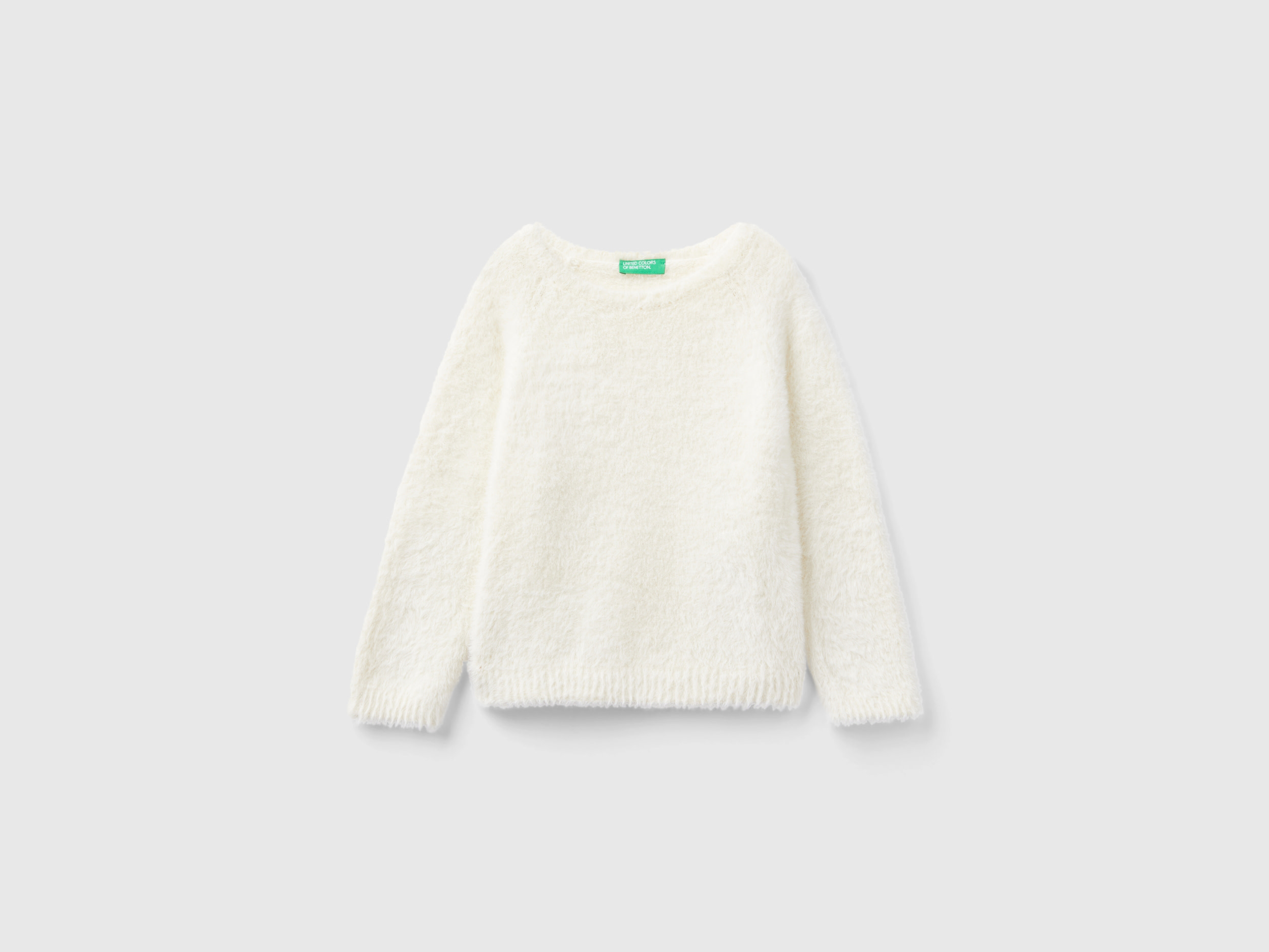 Benetton, Sweater With Faux Fur, size 18-24, Creamy White, Kids