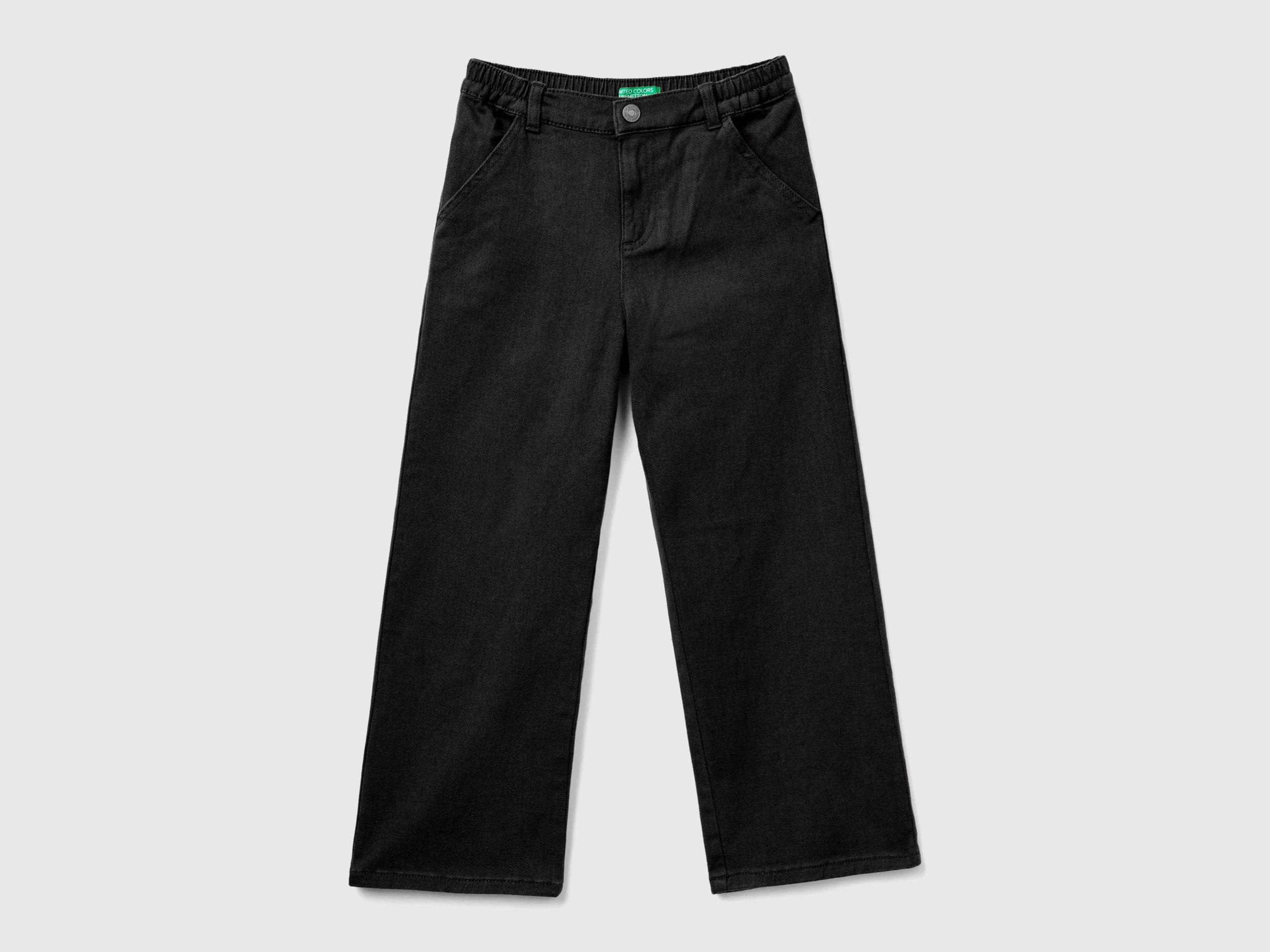 Benetton, High-waisted Straight Fit Trousers, size M, Black, Kids