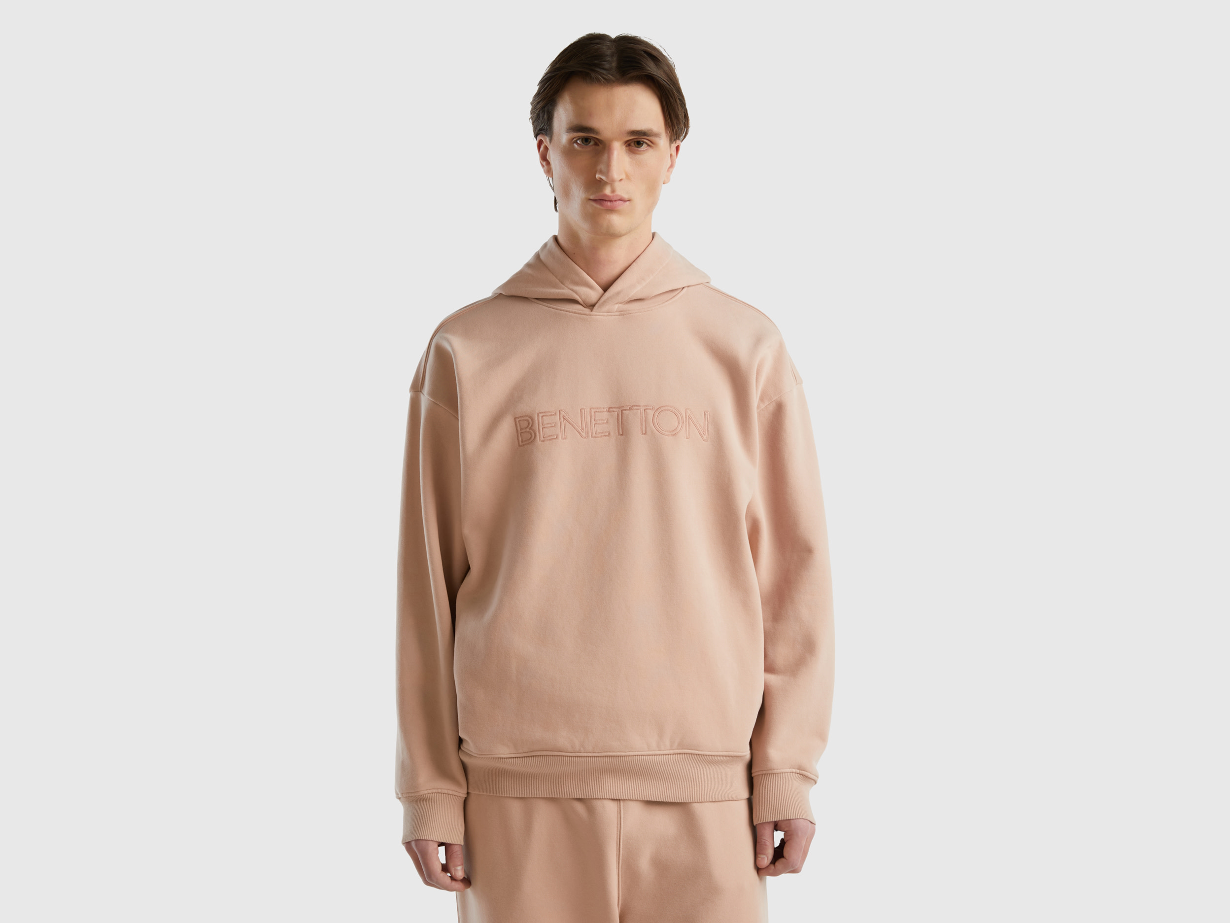 Benetton, Sweatshirt With Embroidery In Organic Cotton Blend, size XXXL, Nude, Men
