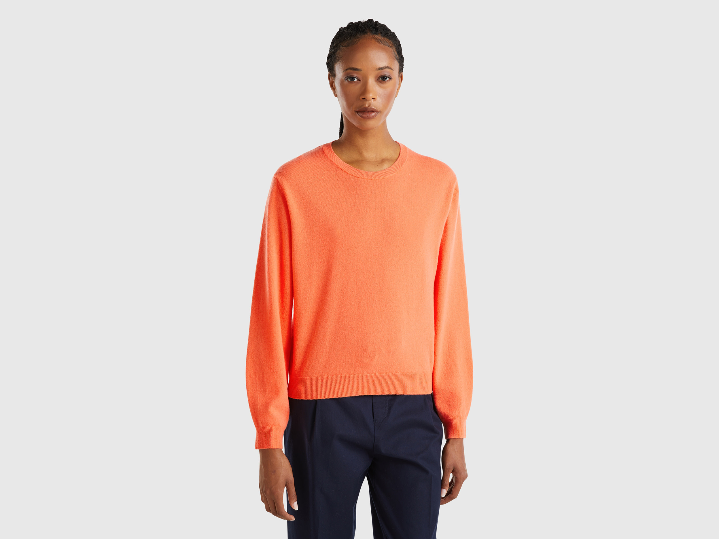 Benetton, Maglia Relaxed Fit In Pura Lana Merino, Arancione, Donna