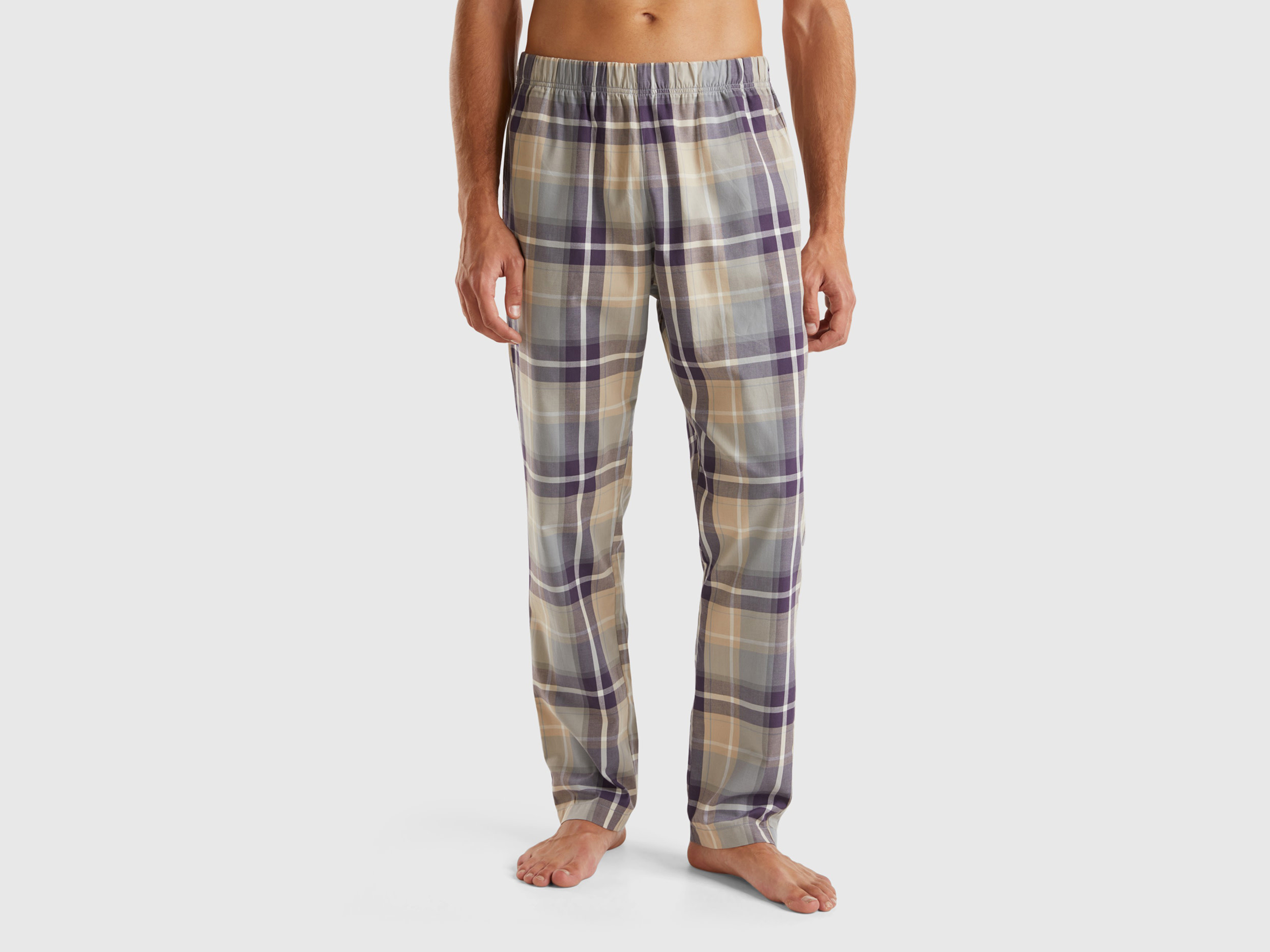 Benetton, Pantaloni A Quadri Tartan, Multicolore, Uomo