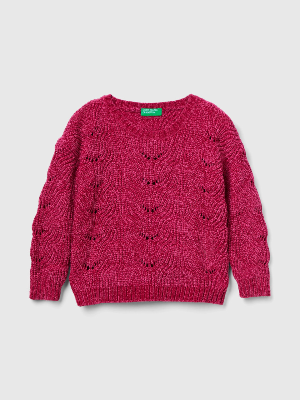Benetton, Knit Chenille Sweater, Cyclamen, Kids