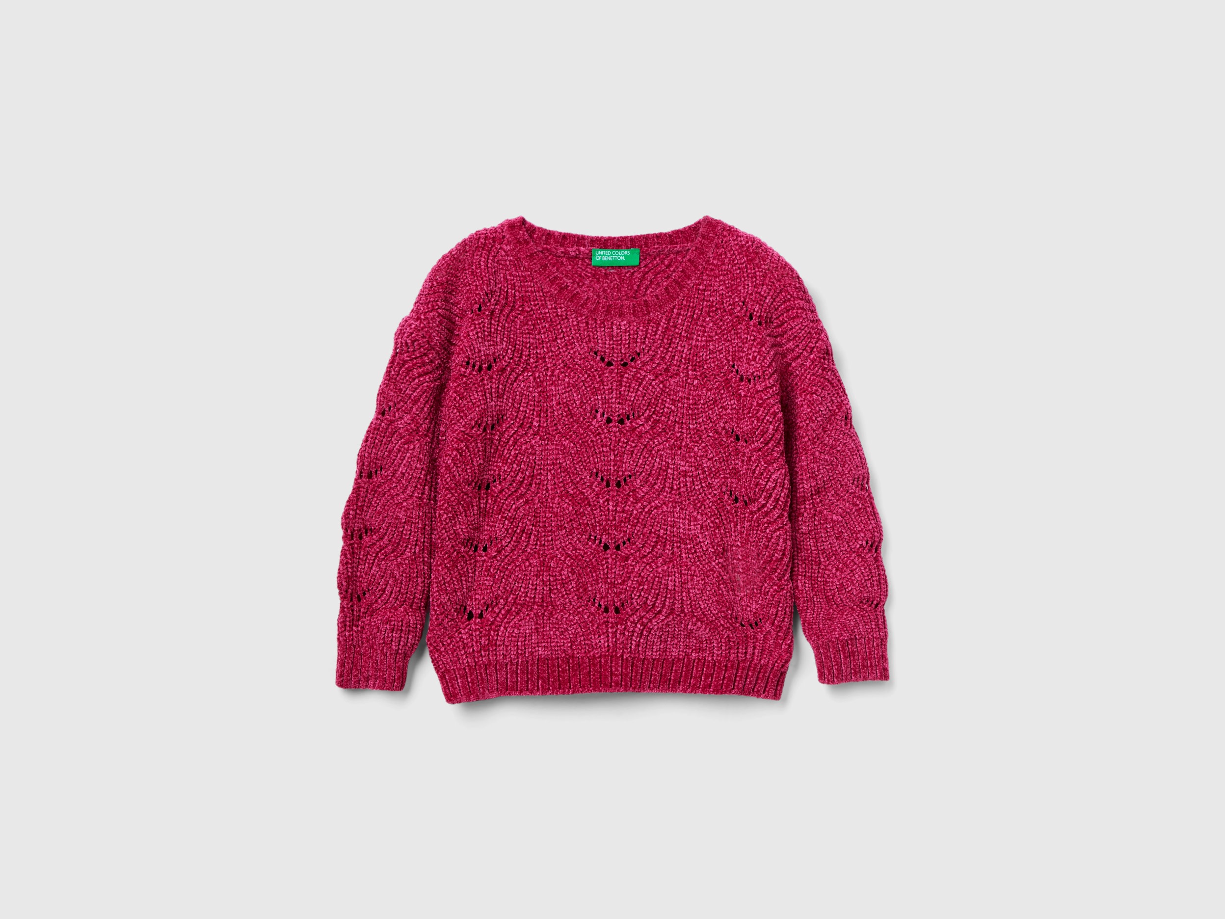 Benetton, Knit Chenille Sweater, size 5-6, Cyclamen, Kids