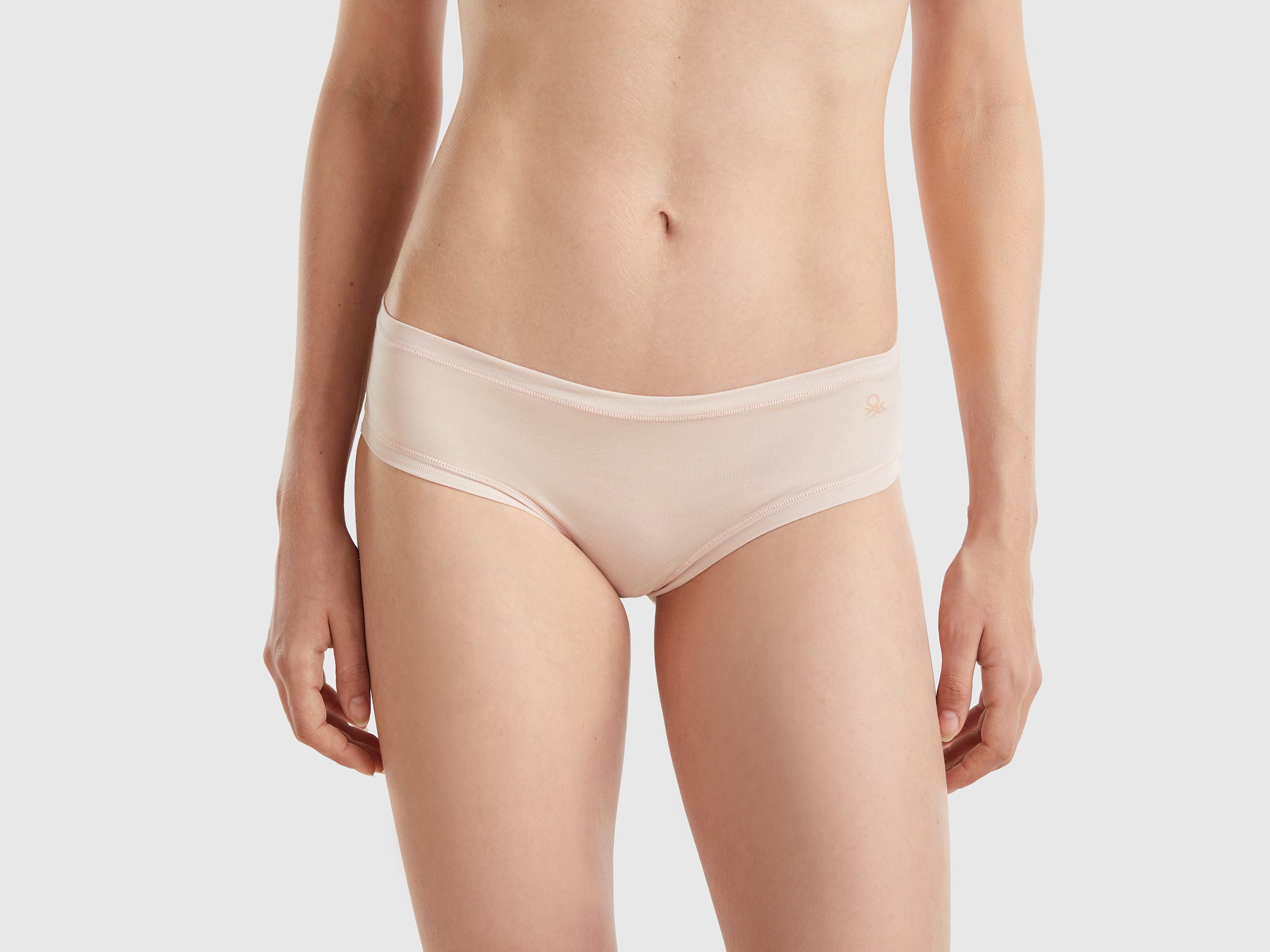 Benetton, Slip Fianco Alto In Cotone Bio Super Stretch, Rosa Tenue, Donna