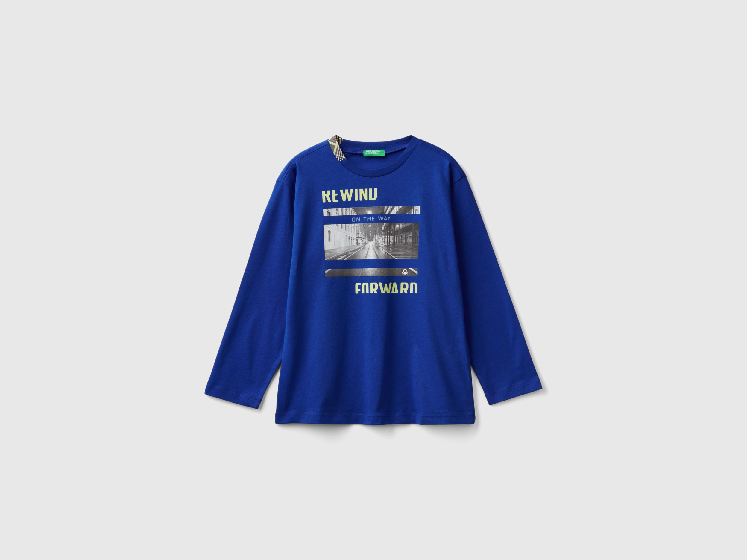 Benetton, T-shirt Con Stampa Fotografica In Cotone Bio, Bluette, Bambini