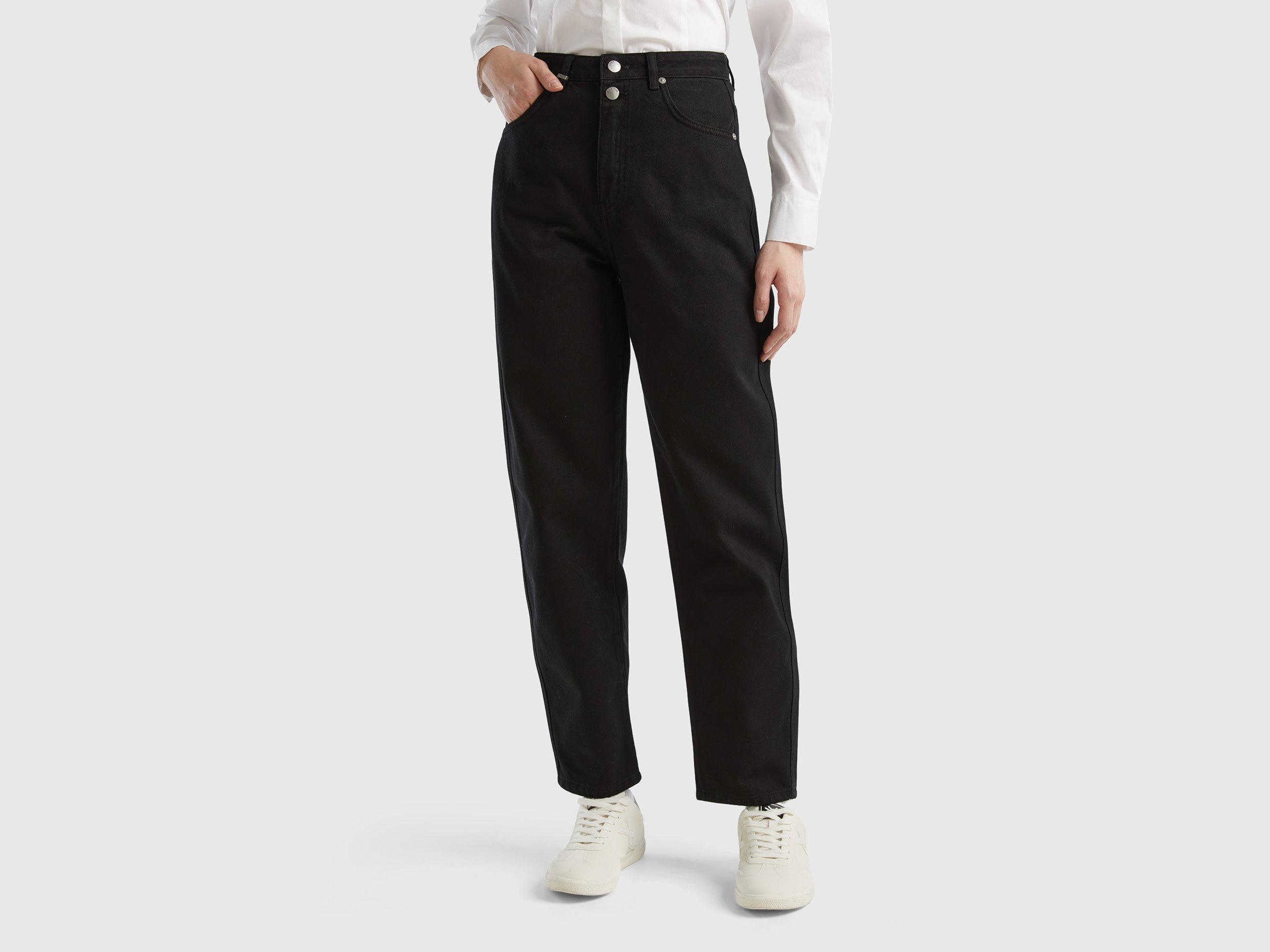 Benetton, Mom Fit Trousers, size 30, Black, Women