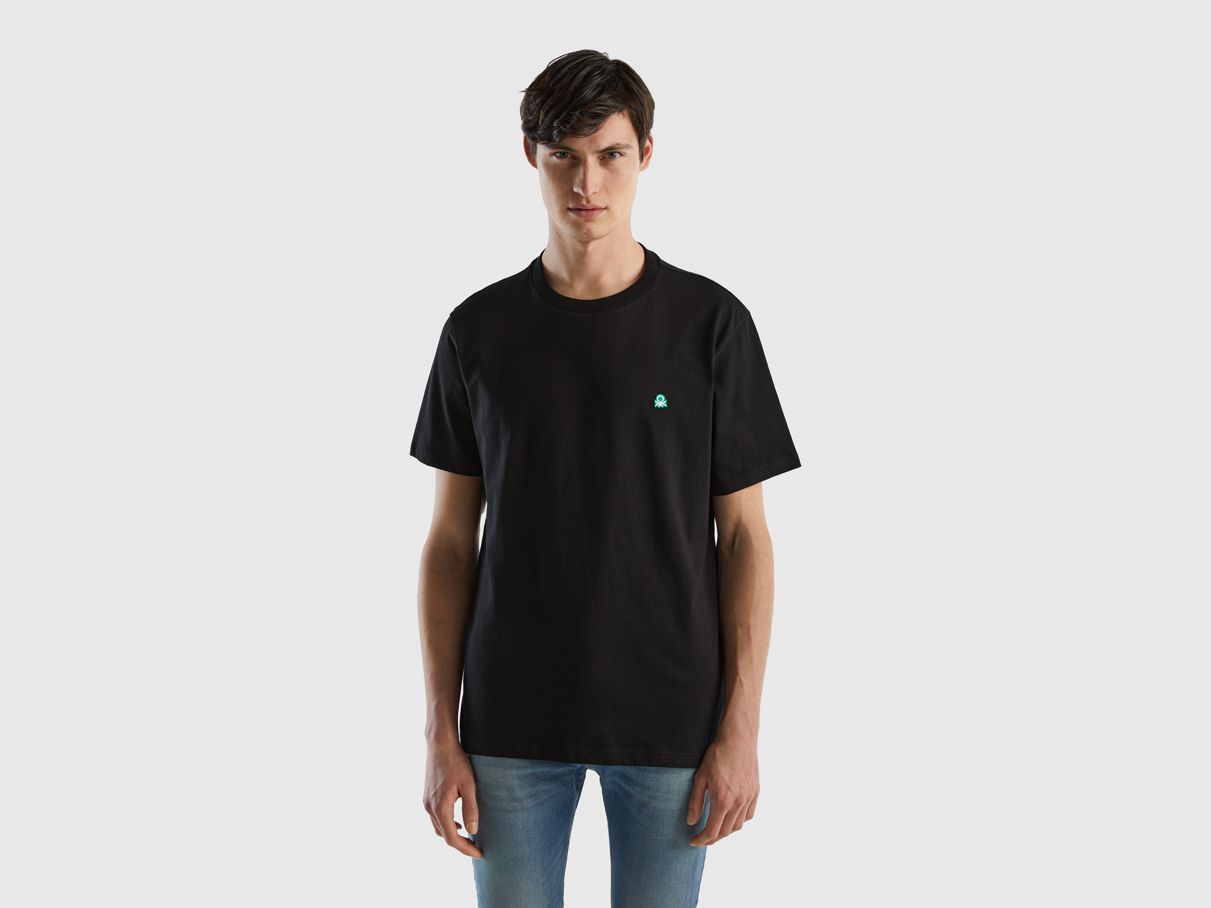 Benetton, T shirt Basica 100% Cotone Bio, Nero, Uomo