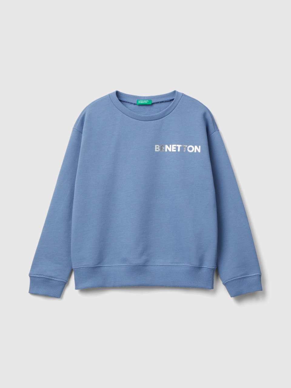 Benetton, Sweat 100 % Coton À Logo, Bleu Clair, Enfants
