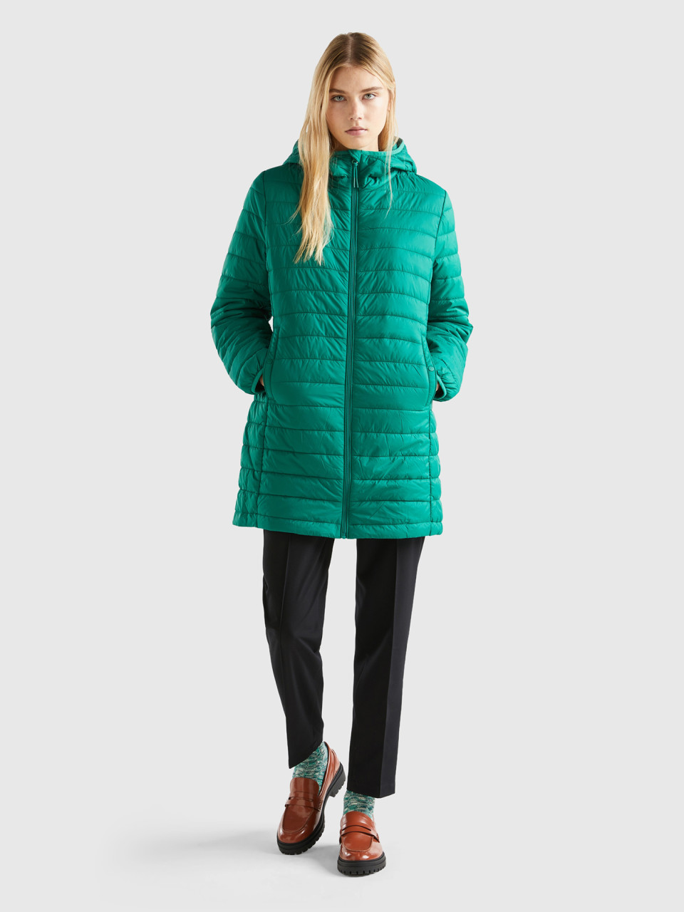 Benetton, Padded Jacket With Recycled Wadding, Green, Women