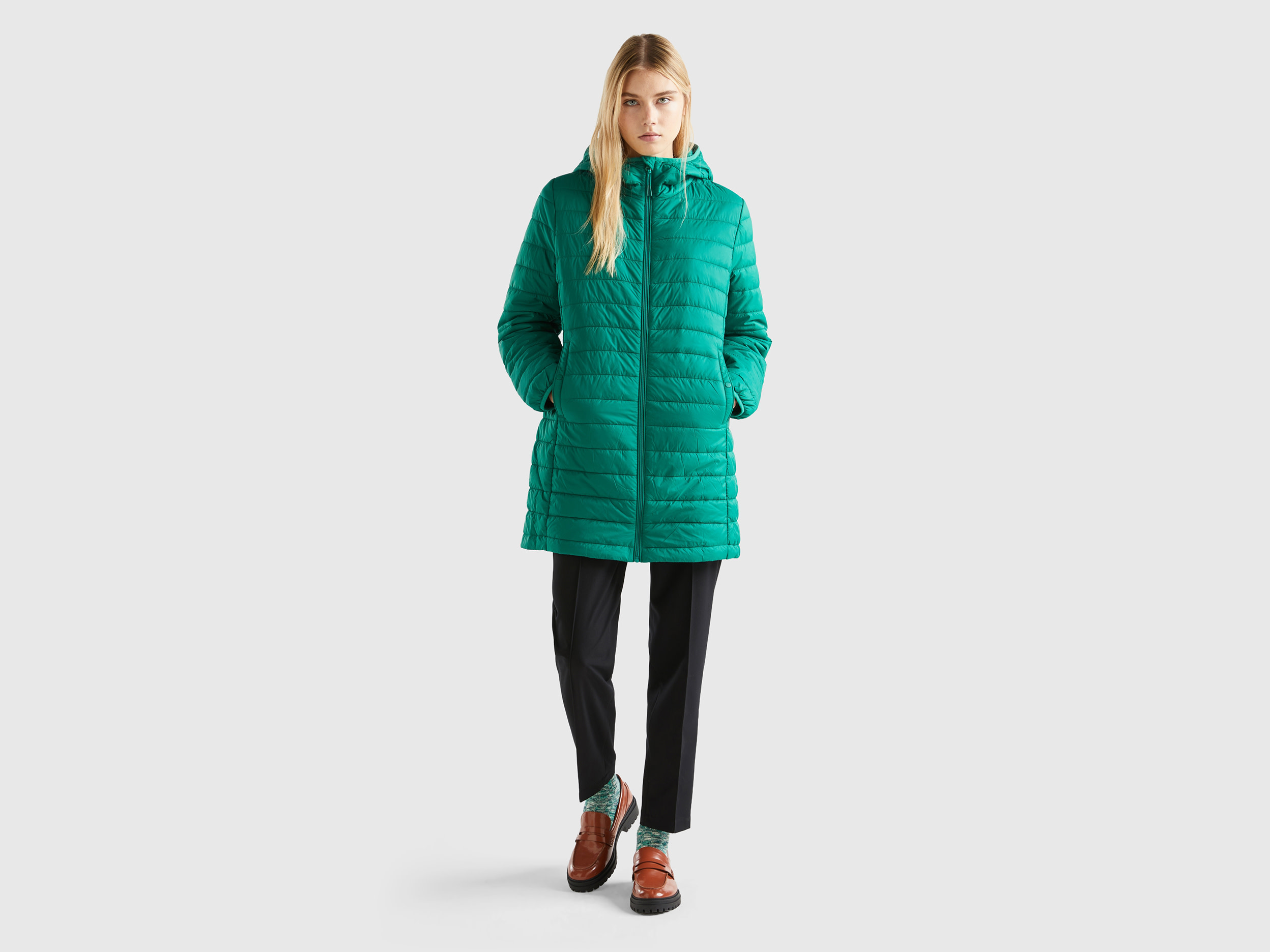Benetton, Padded Jacket With Recycled Wadding, size M, Green, Women