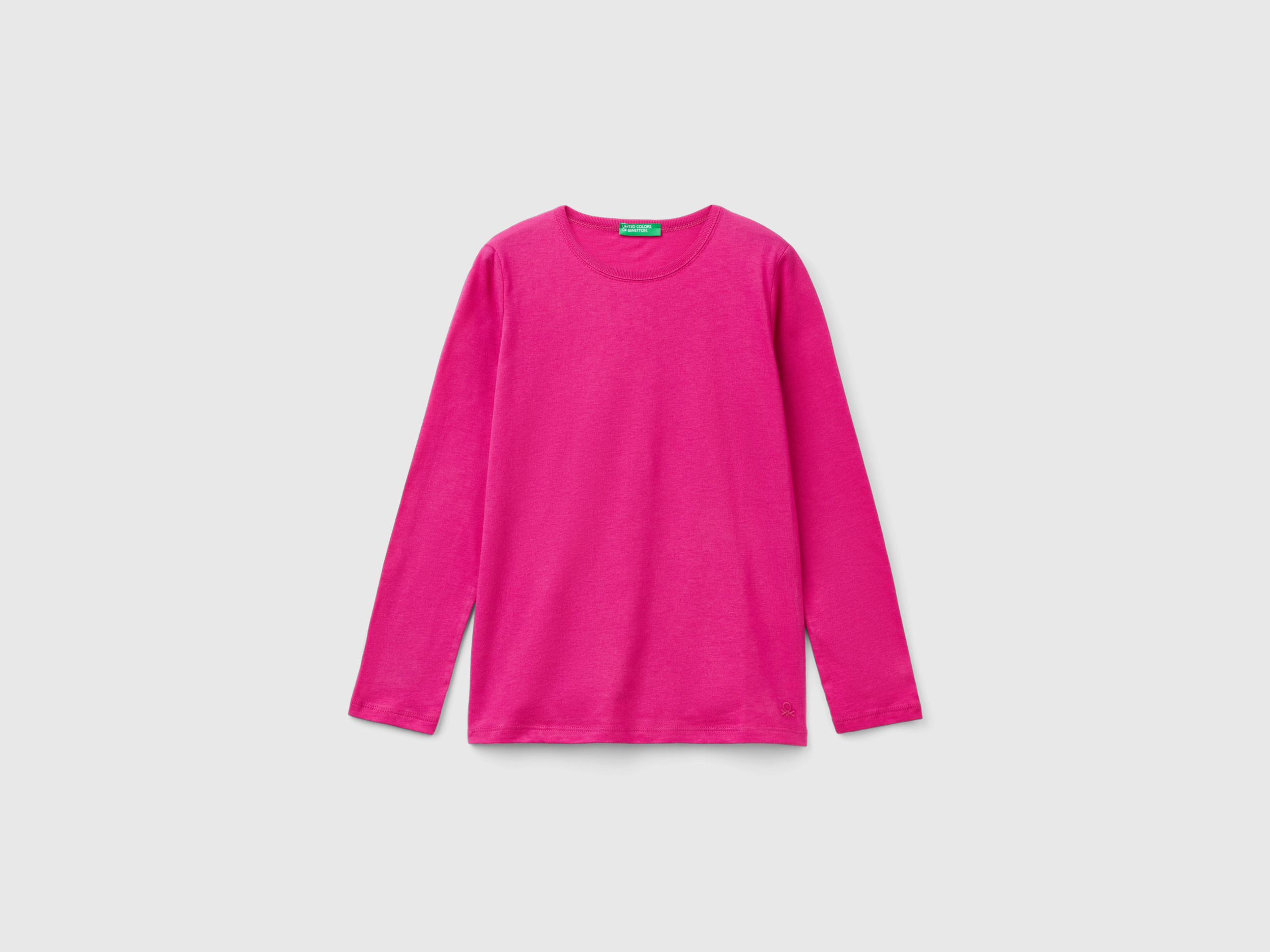 Benetton, T-shirt A Manica Lunga In Cotone Bio, Fucsia, Bambini