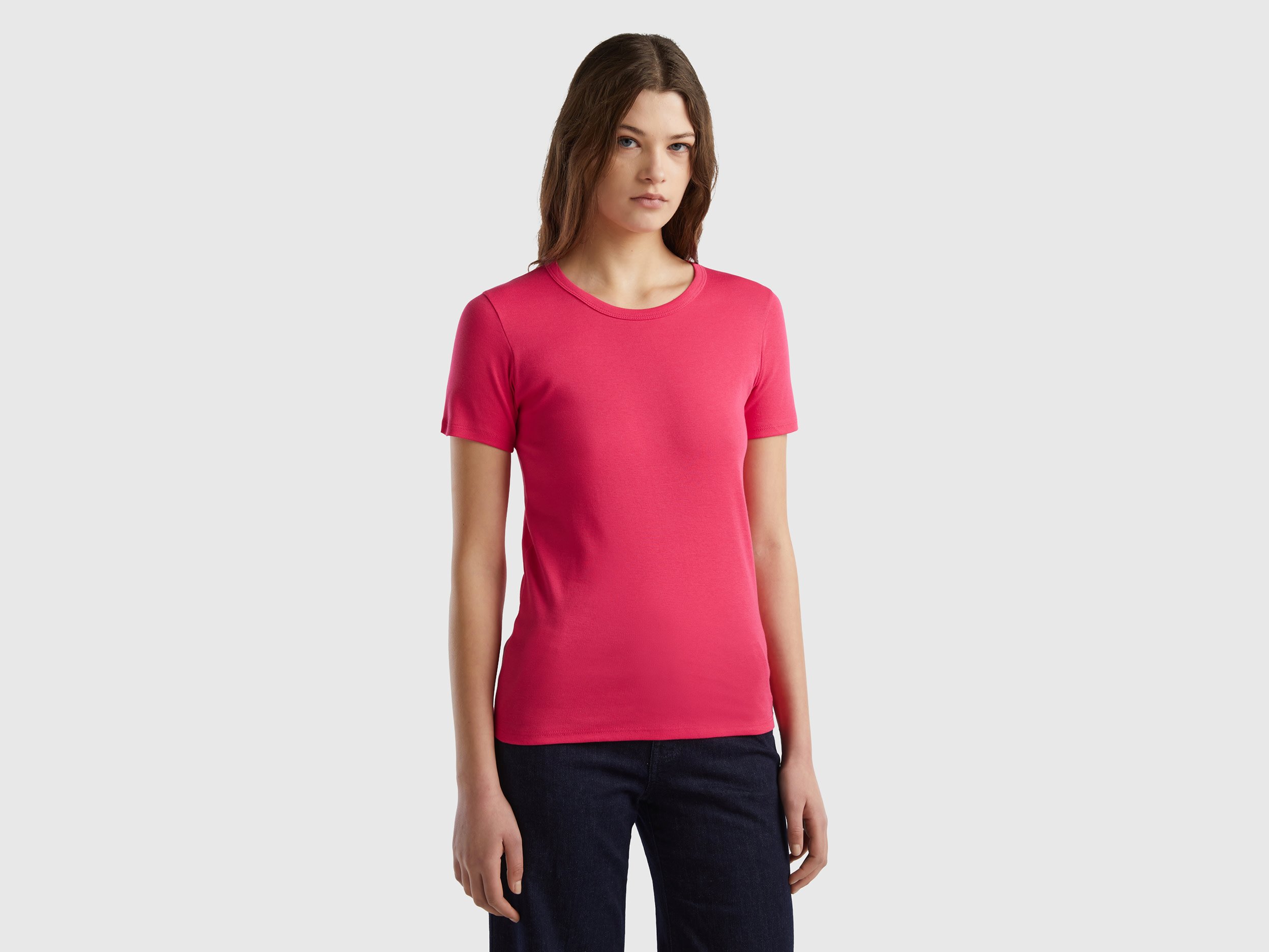 Benetton, Long Fiber Cotton T-shirt, size XS, Fuchsia, Women