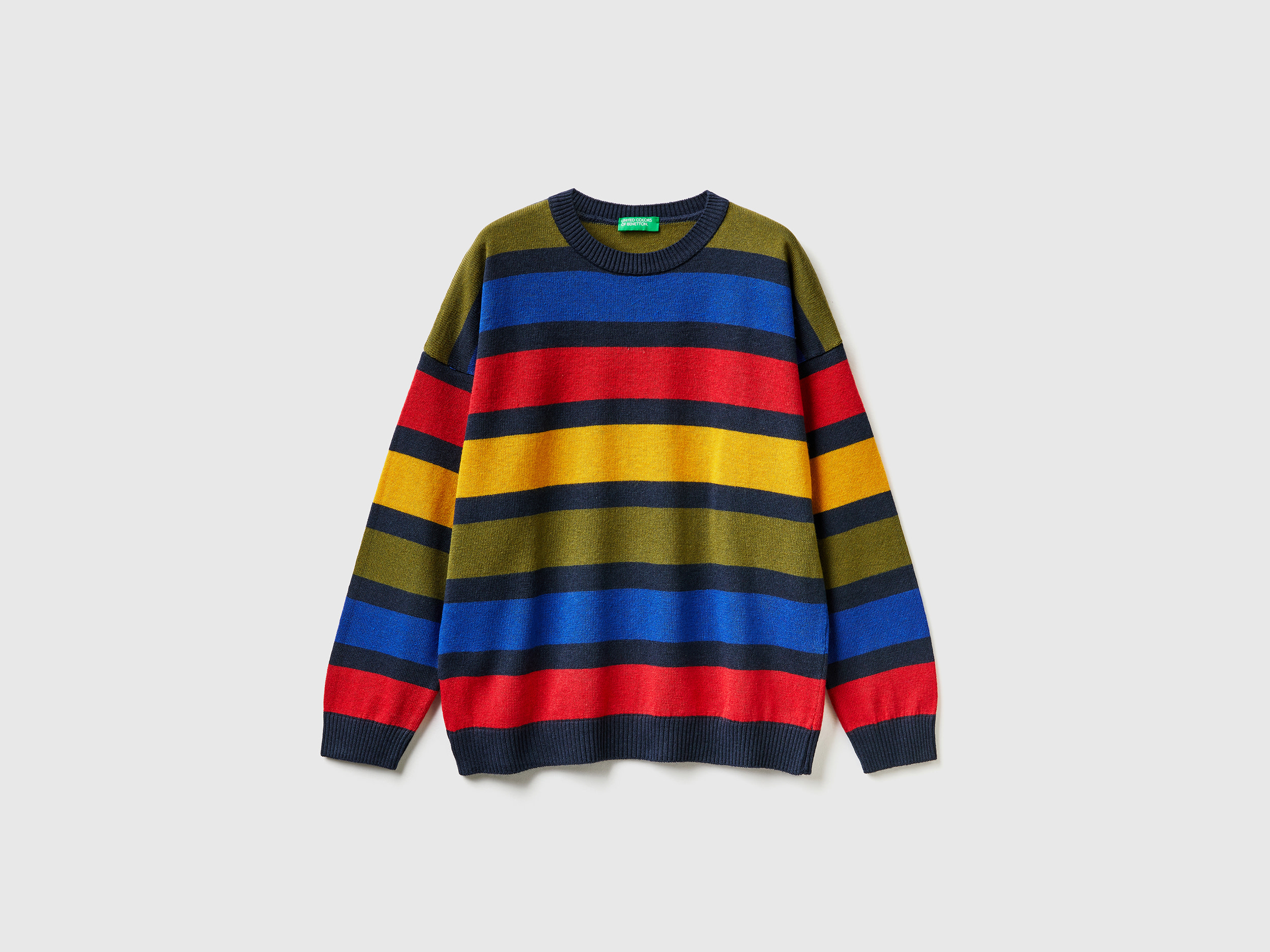 Benetton, Striped Sweater In Wool And Cotton Blend, size S, Multi-color, Kids