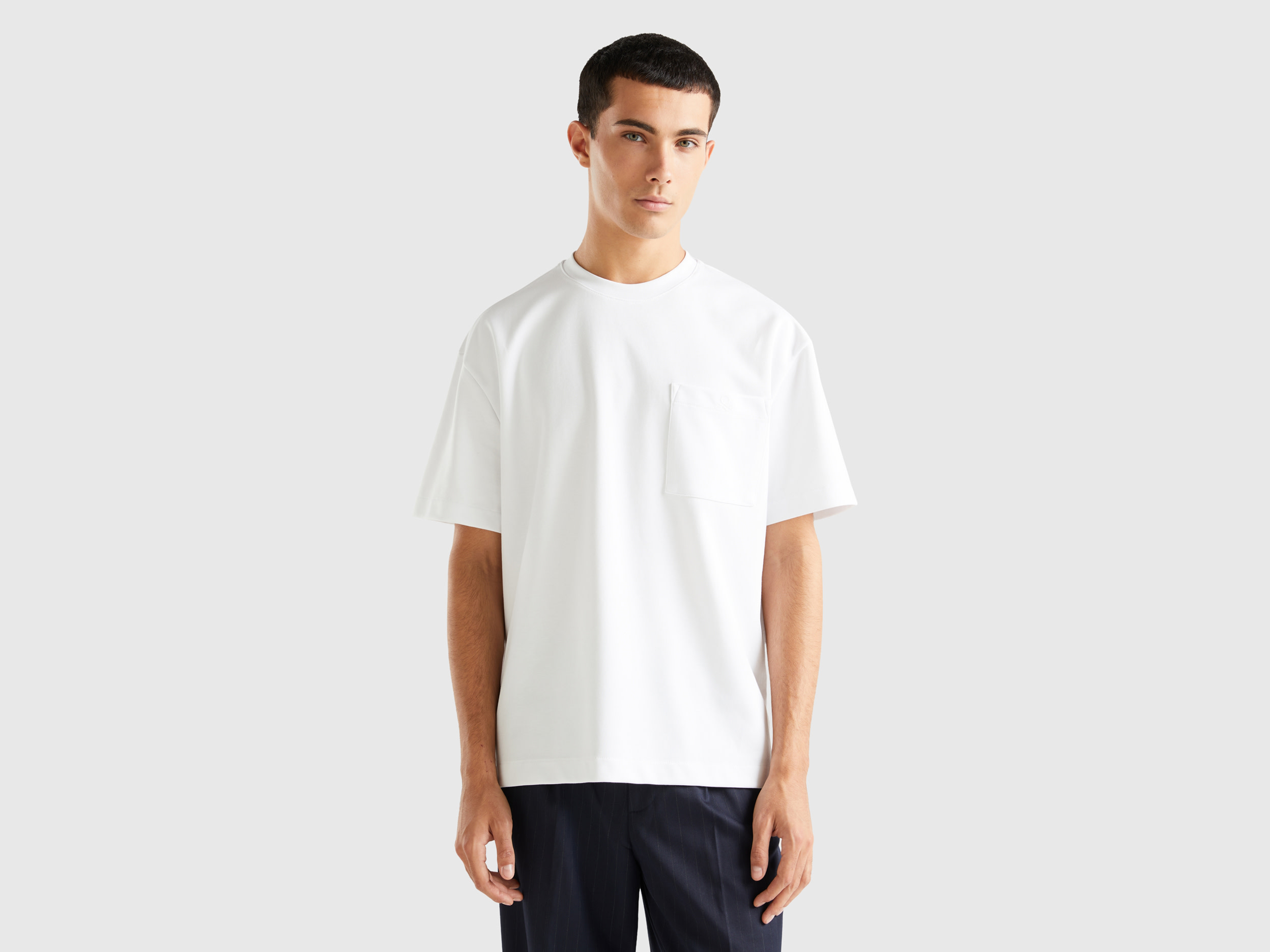 Benetton, Oversized T-shirt With Pocket, size XS, White, Men