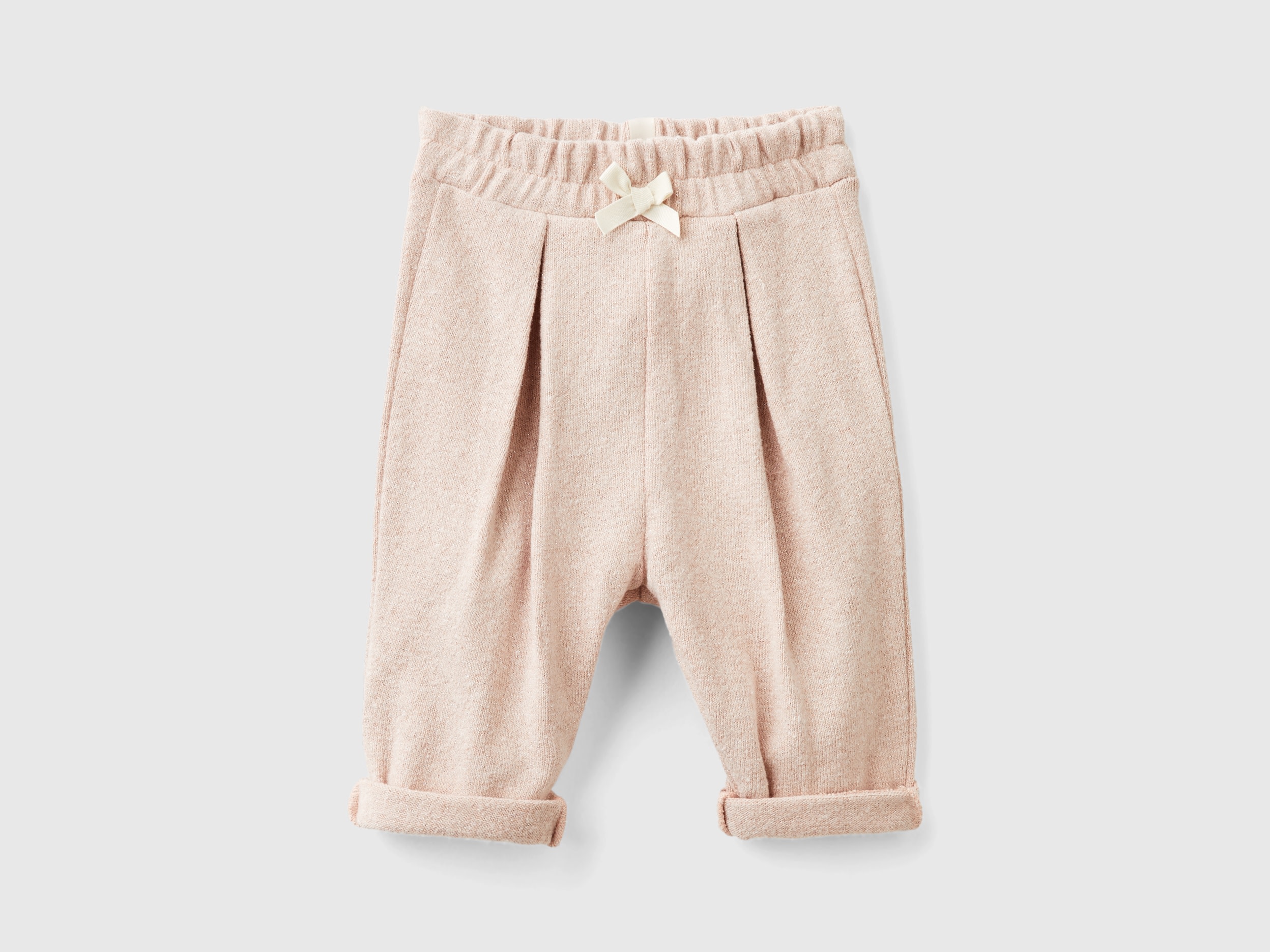Benetton, Pantaloni In Felpa Con Lurex, Rosa Tenue, Bambini