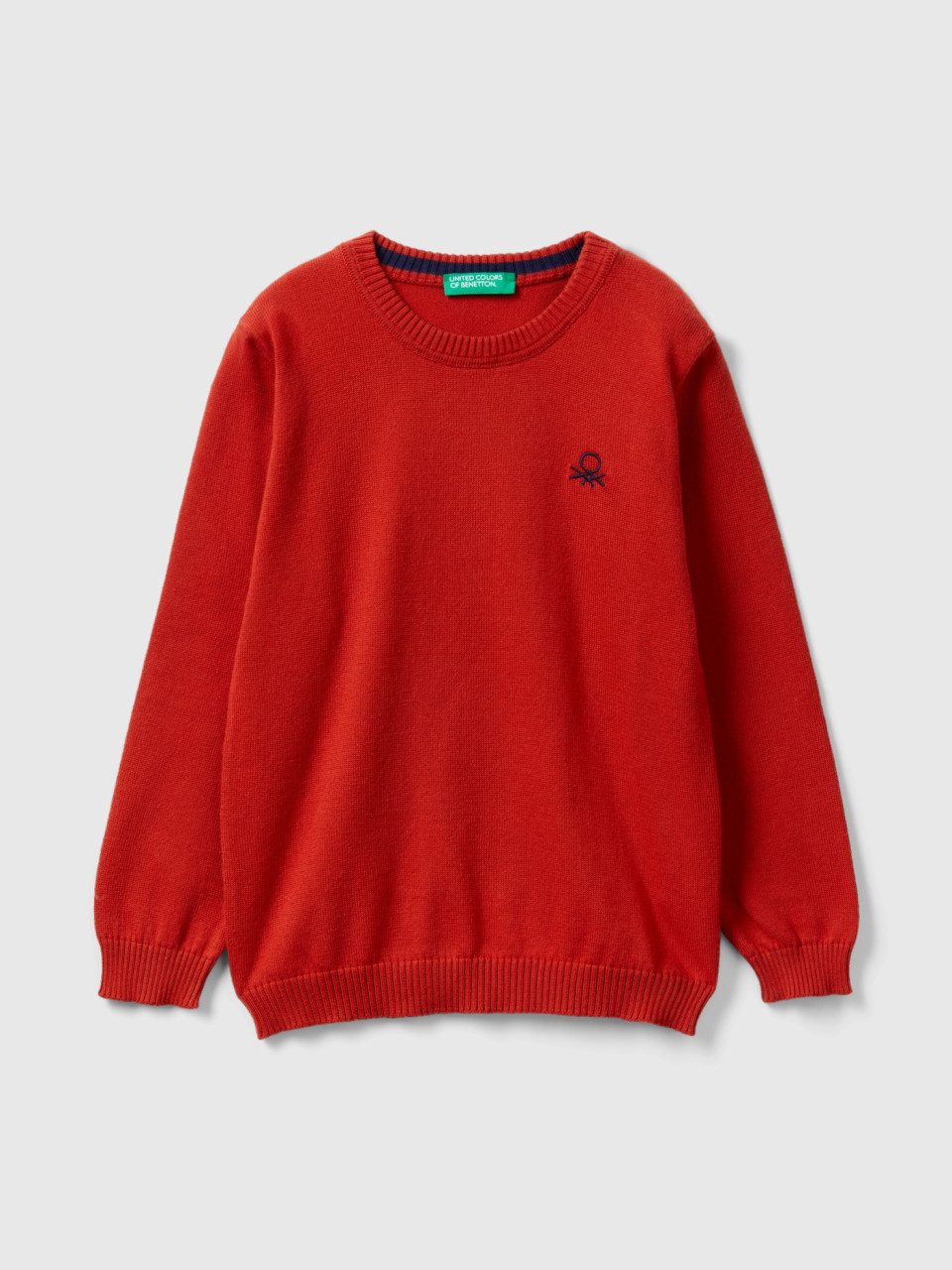 Benetton, Regular Fit Sweater In 100% Cotton, Brick Red, Kids