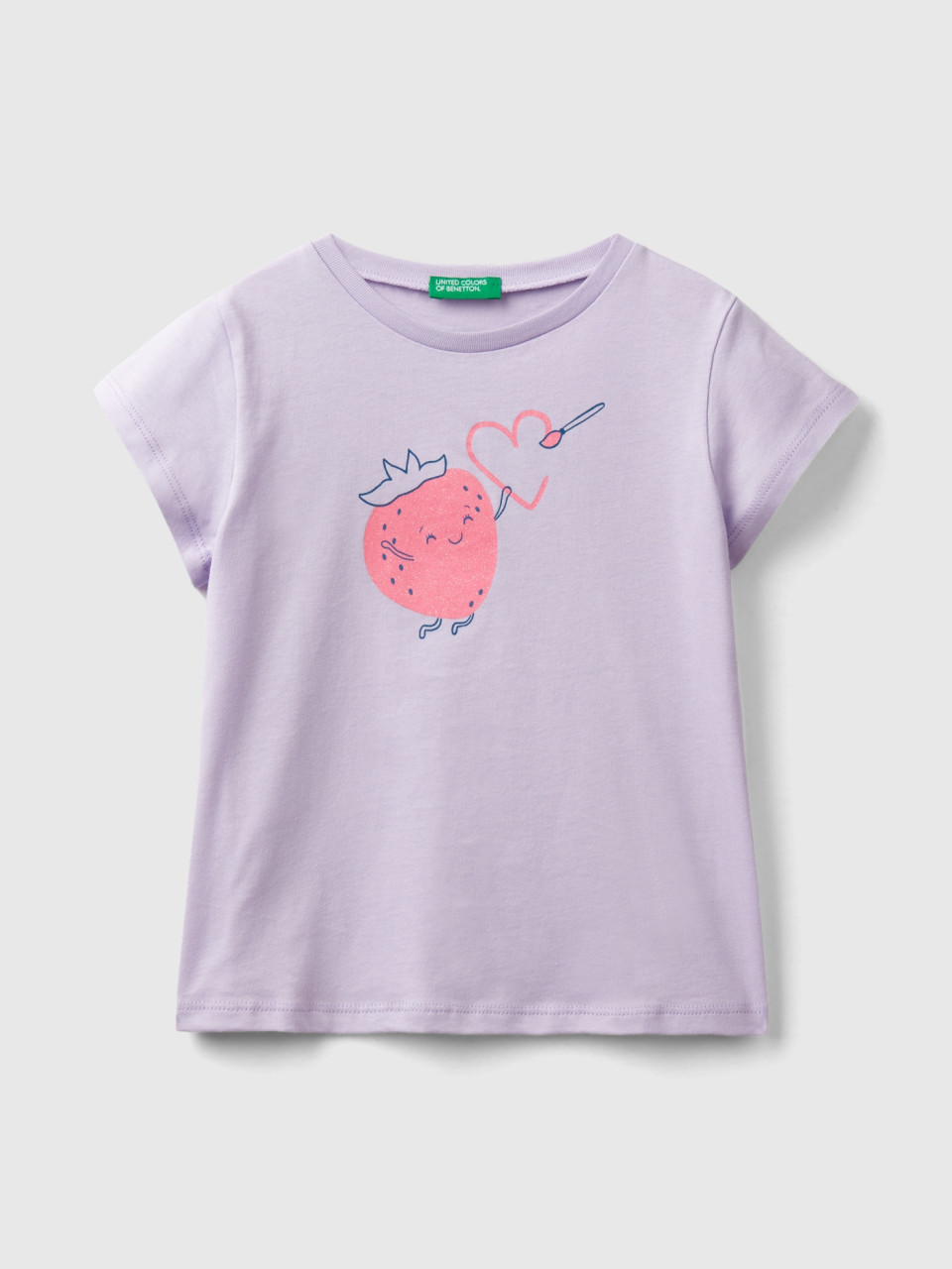 Benetton, 100% Cotton T-shirt With Print, Lilac, Kids