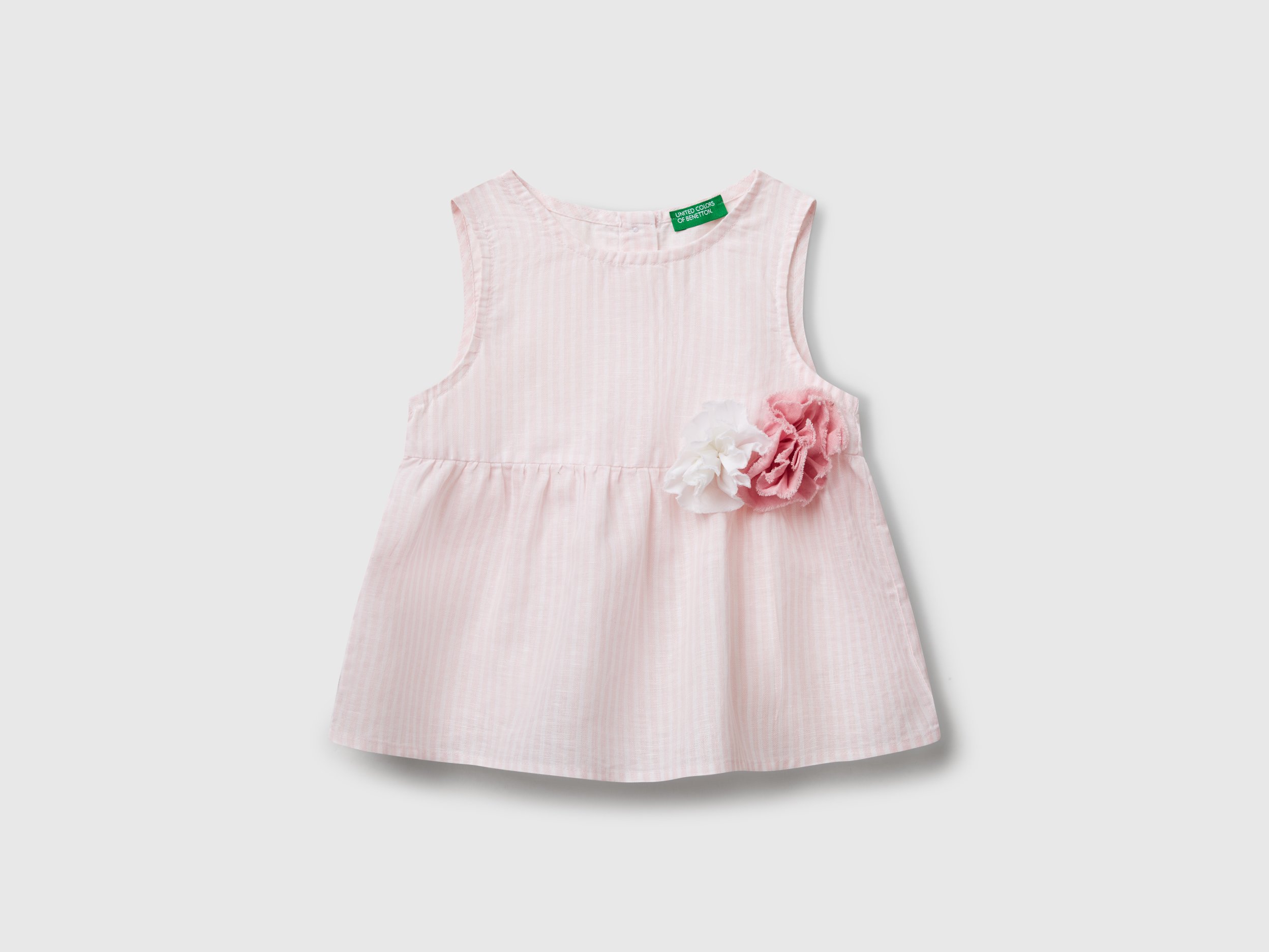 Benetton, Gestreifte Bluse Aus Leinenmischung, size 98, Pink, Kinder