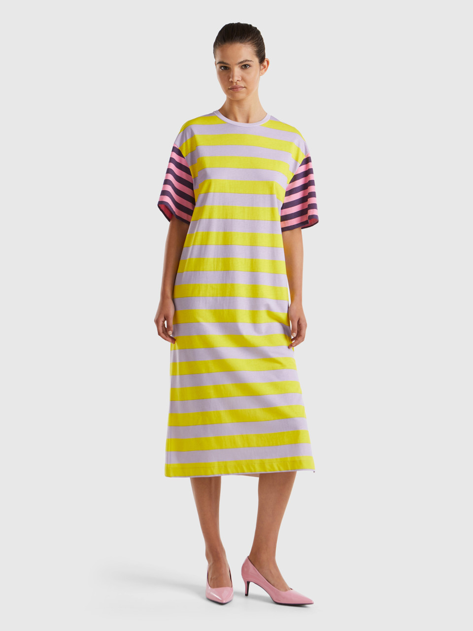 Benetton, Striped Round Neck Dress, Multi-color, Women