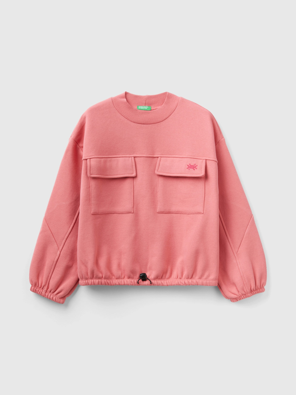 Benetton, Boxy Fit Sweatshirt With Pockets, Pink, Kids