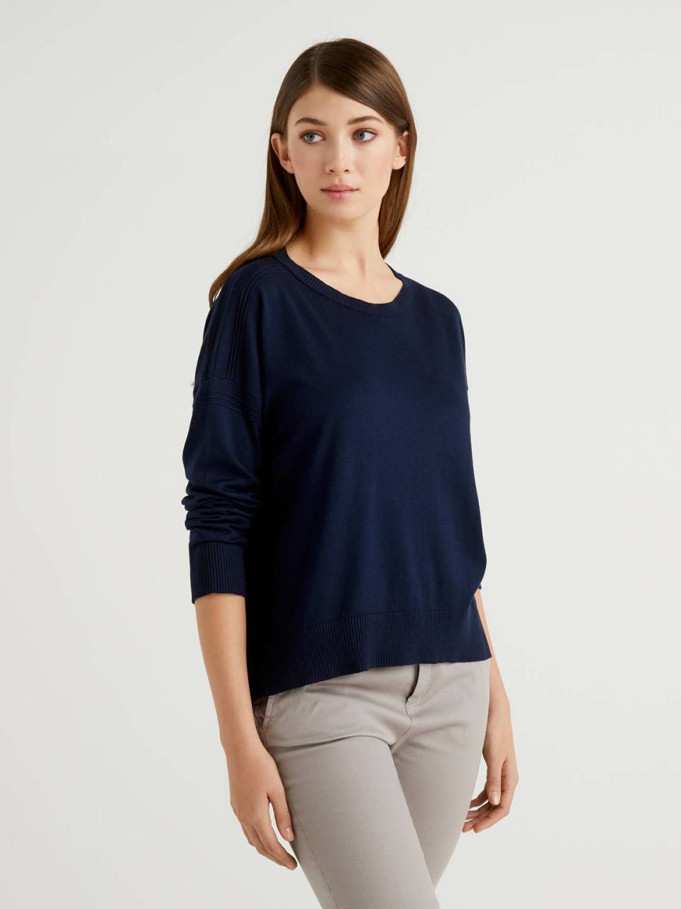 Benetton Blue sweater with slit on the back. 1