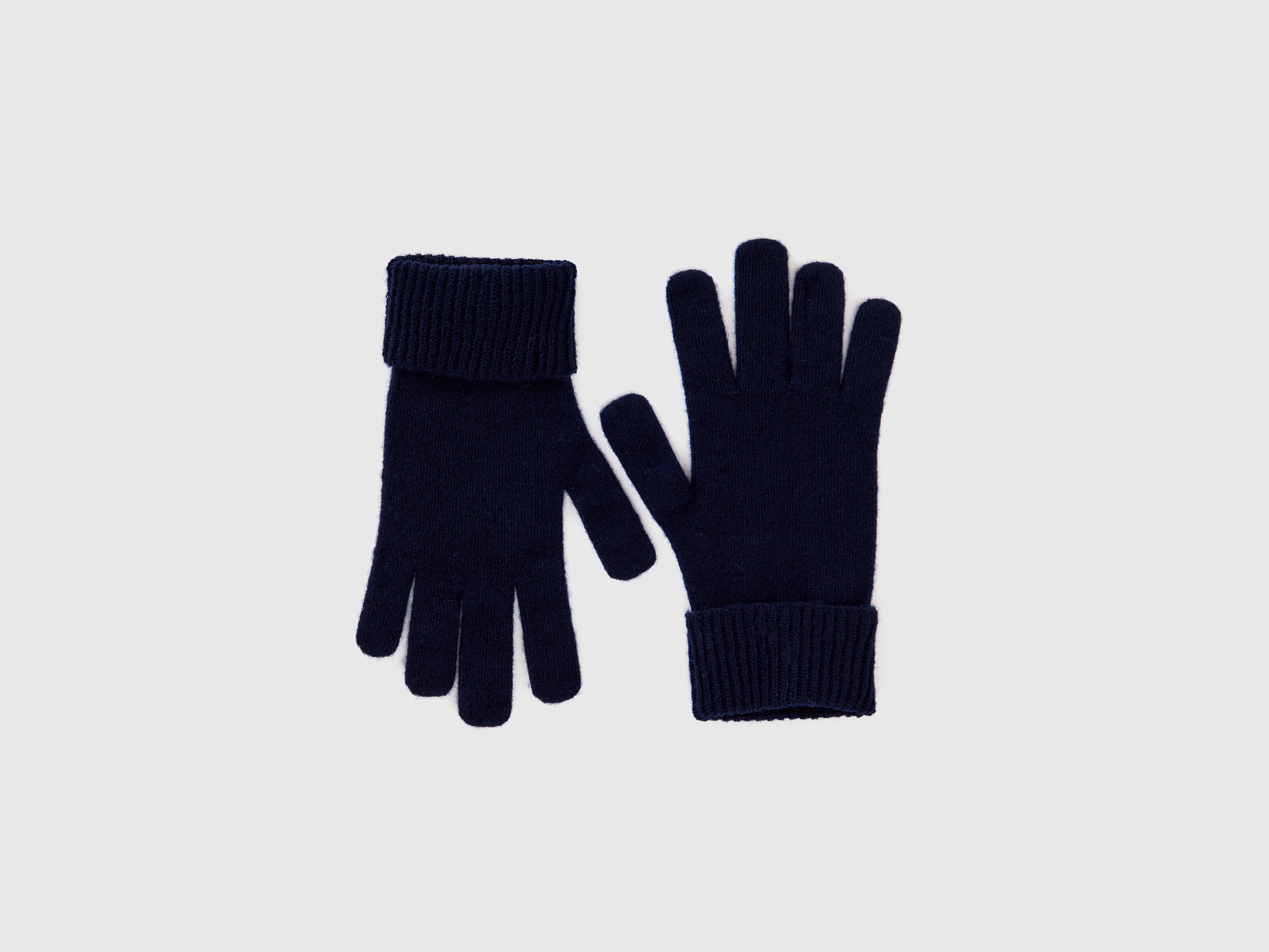 benetton, gants bleu foncé en pure laine mérinos, taille os, bleu foncé, femme
