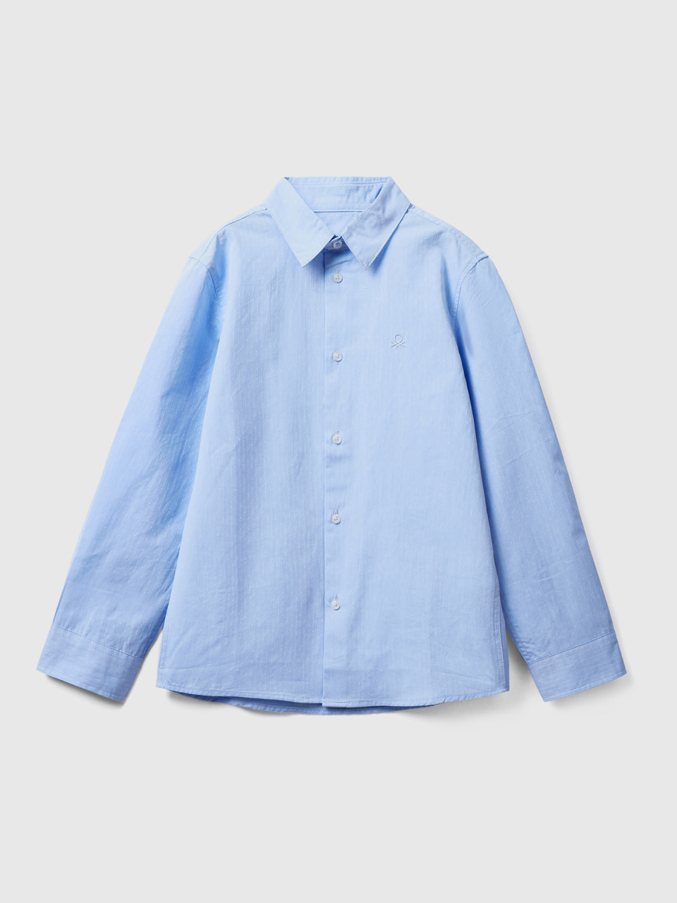 Benetton, Classic Shirt In Pure Cotton, Sky Blue, Kids