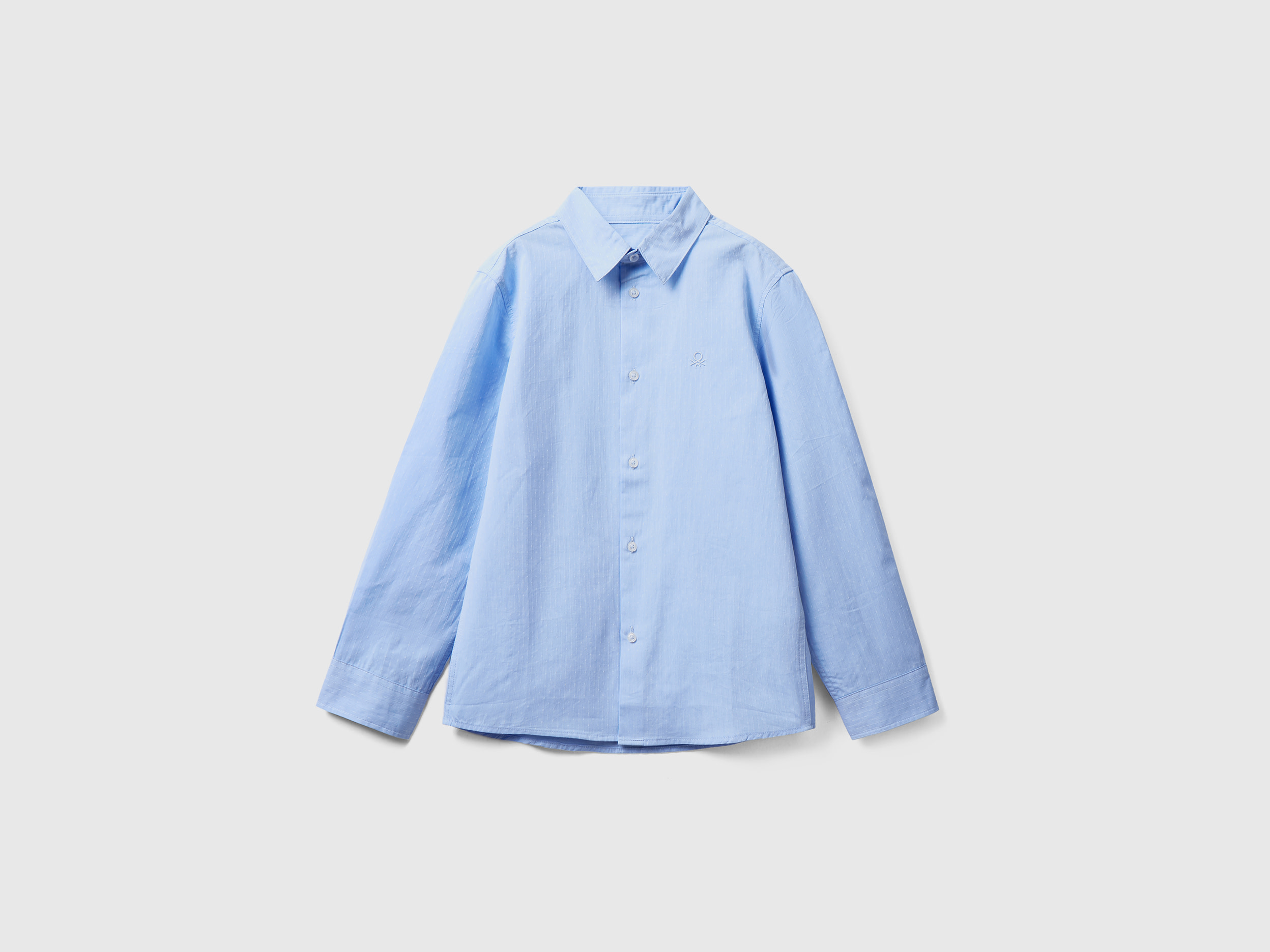 Benetton, Classic Shirt In Pure Cotton, size S, Sky Blue, Kids