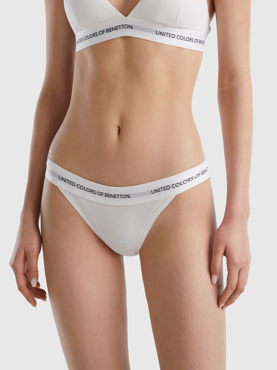 Benetton, Low-rise Underwear In Organic Cotton, White, Women
