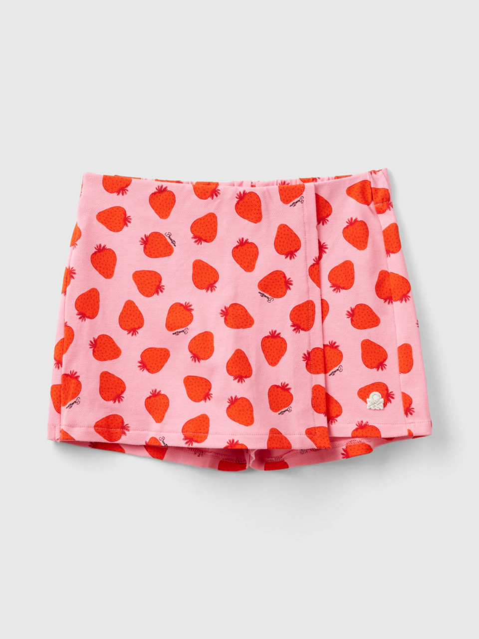 Benetton, Pink Culottes With Strawberry Pattern, Pink, Kids