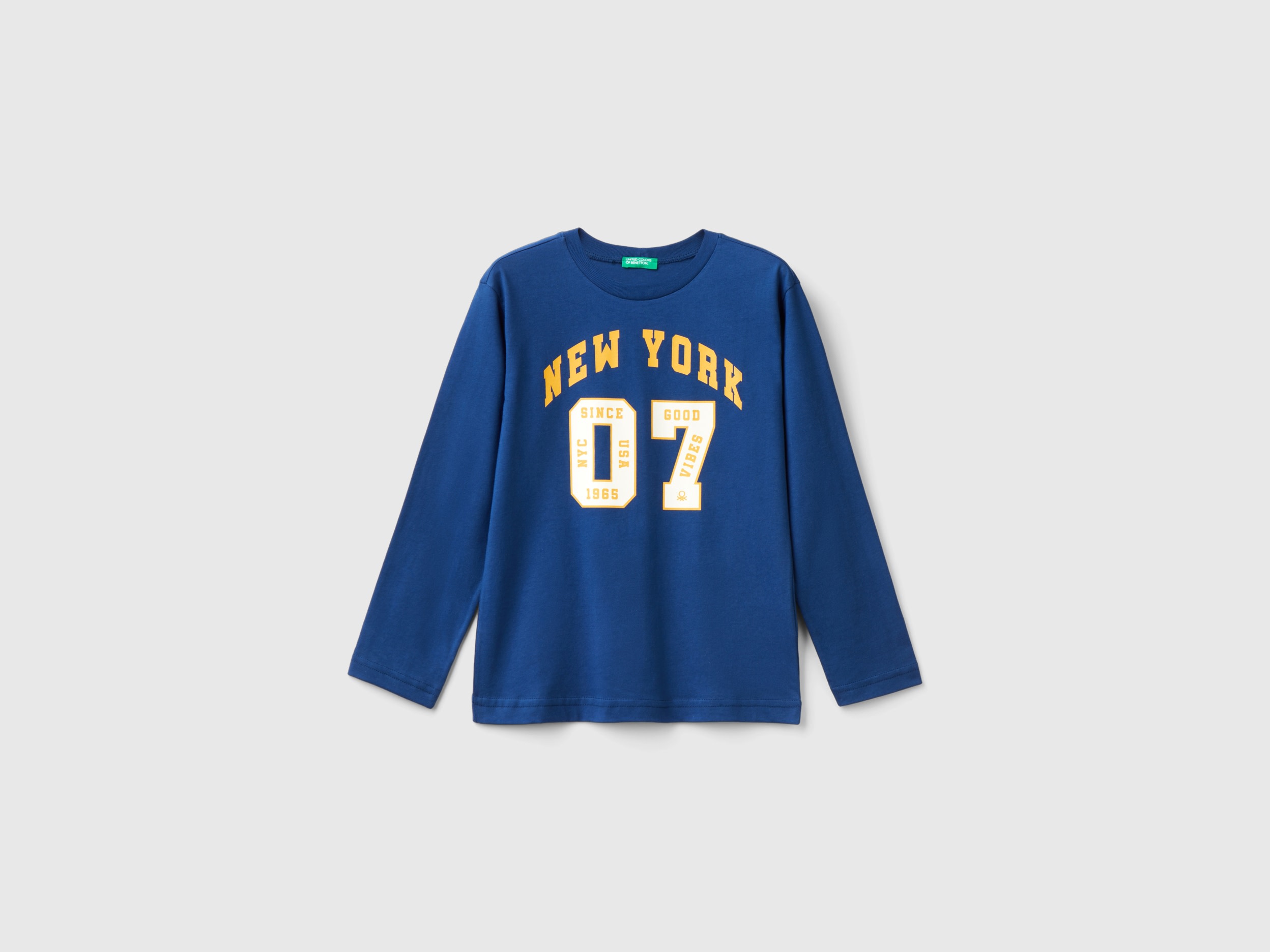 Benetton, T-shirt Manica Lunga Stile College, Blu, Bambini