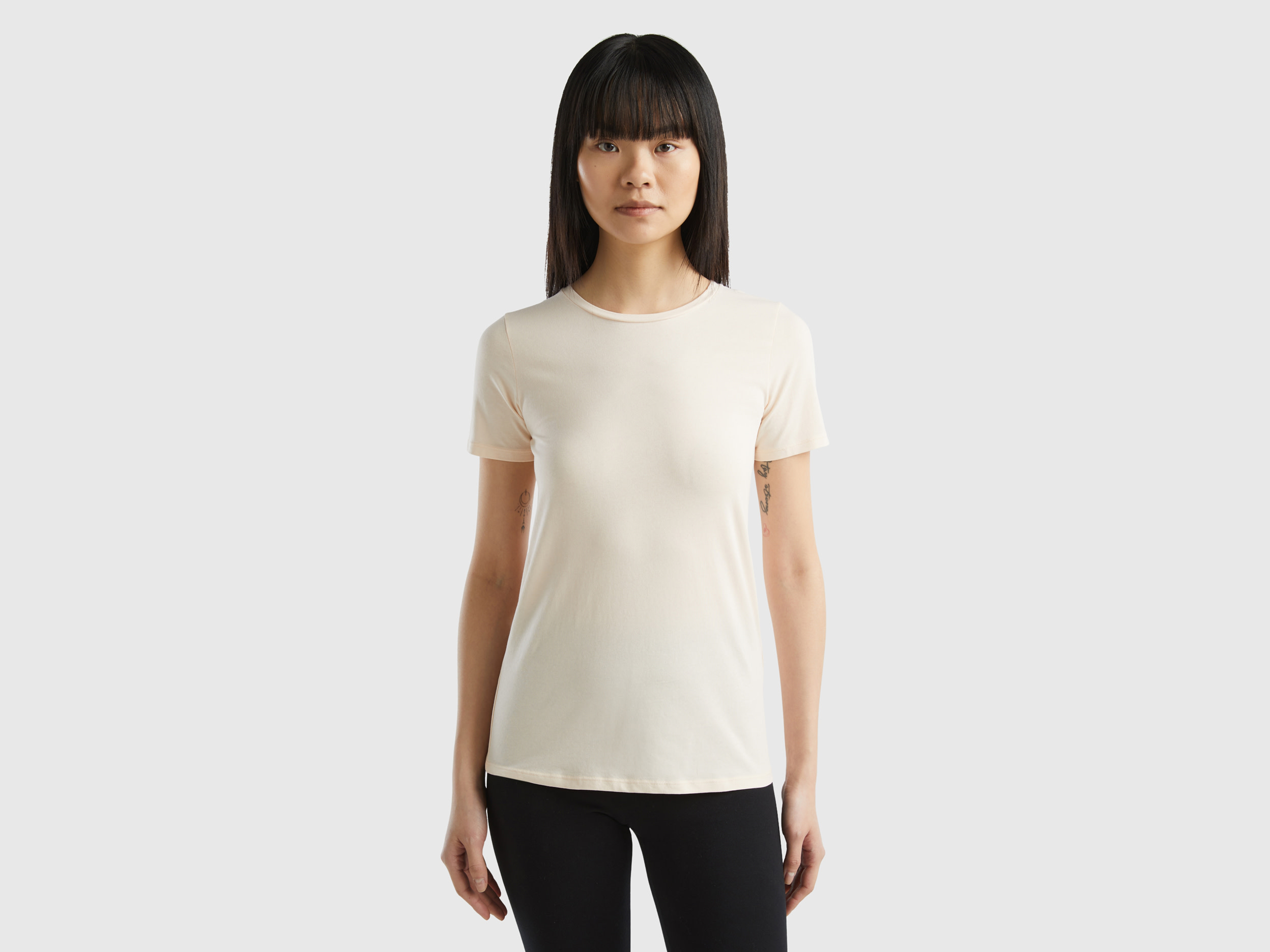 Image of Benetton, Super Stretch Organic Cotton T-shirt, size L, Soft Pink, Women