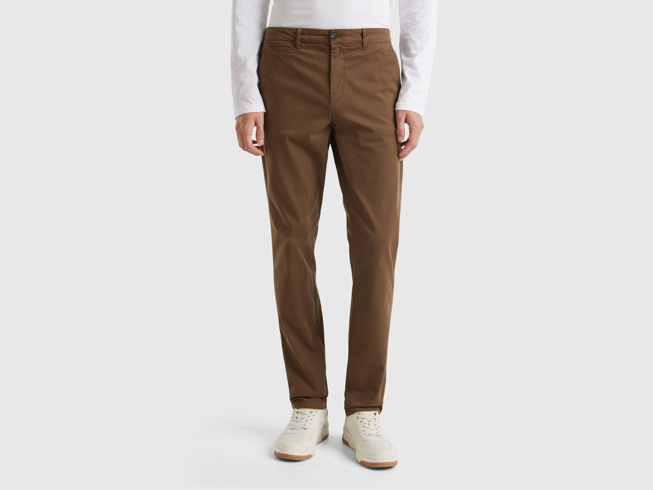 Benetton, Chino Slim Fit Caffè, Marrone, Uomo