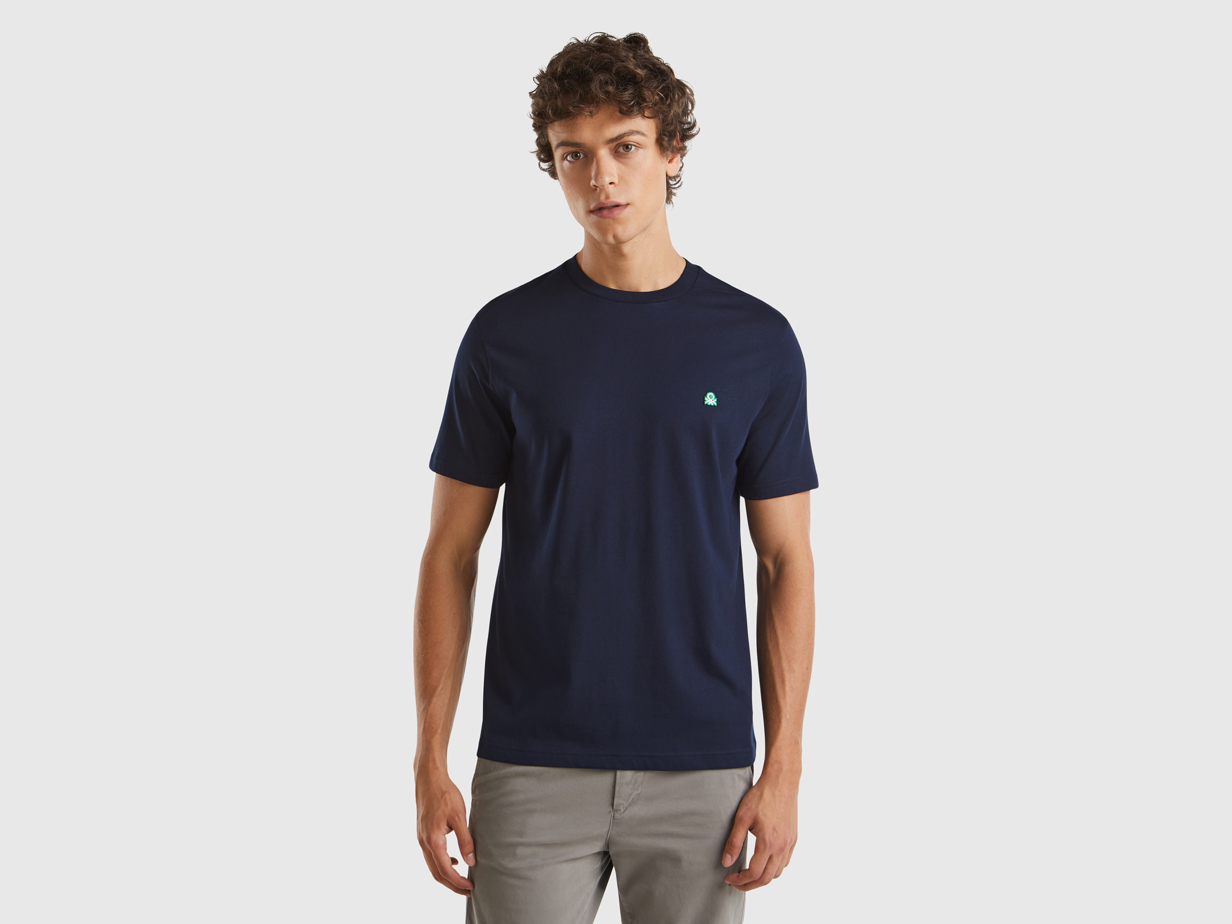 Image of Benetton, 100% Organic Cotton Basic T-shirt, size XXL, Dark Blue, Men