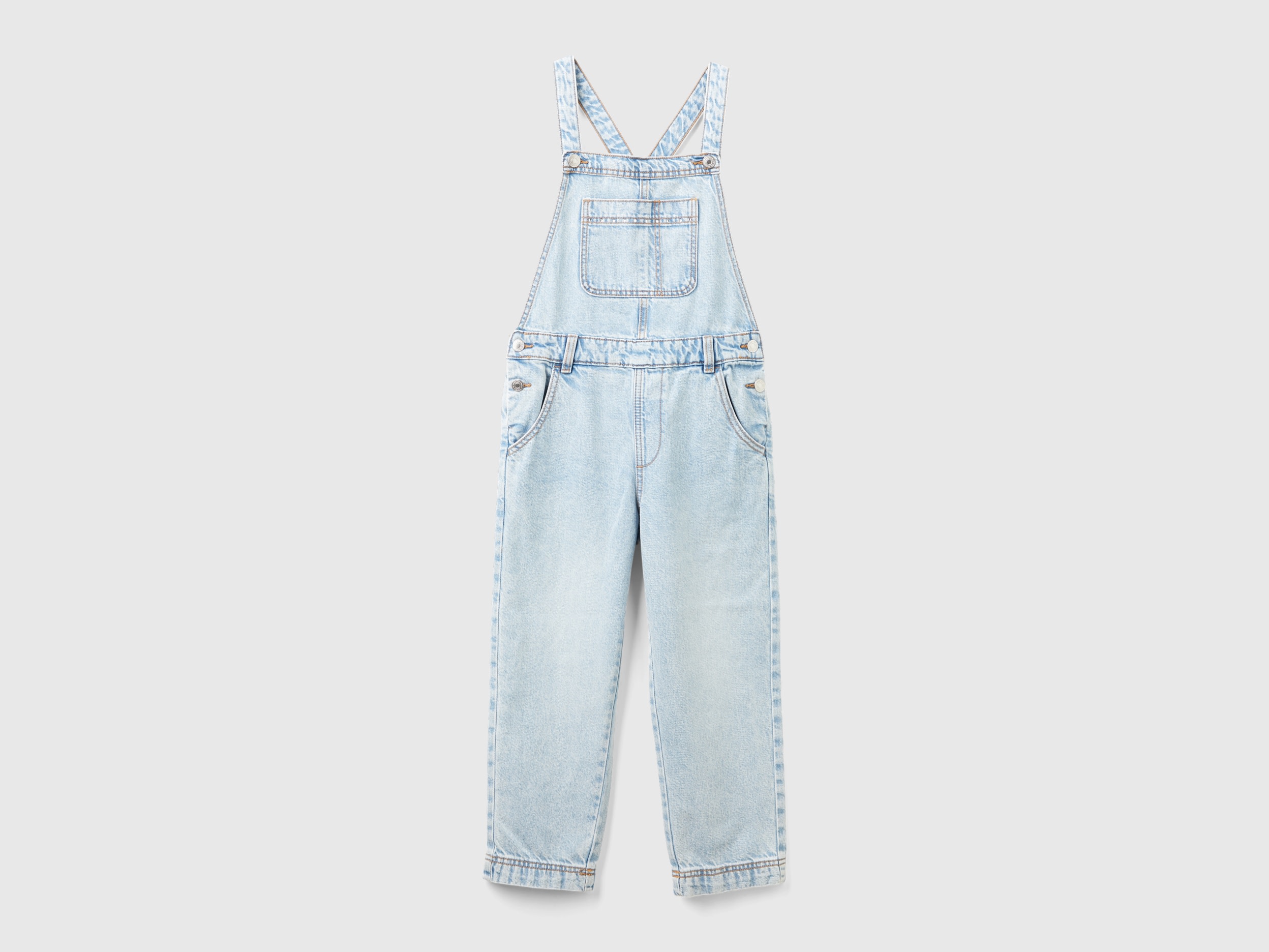 Benetton, Salopette Di Jeans Con Strass, Azzurro, Bambini