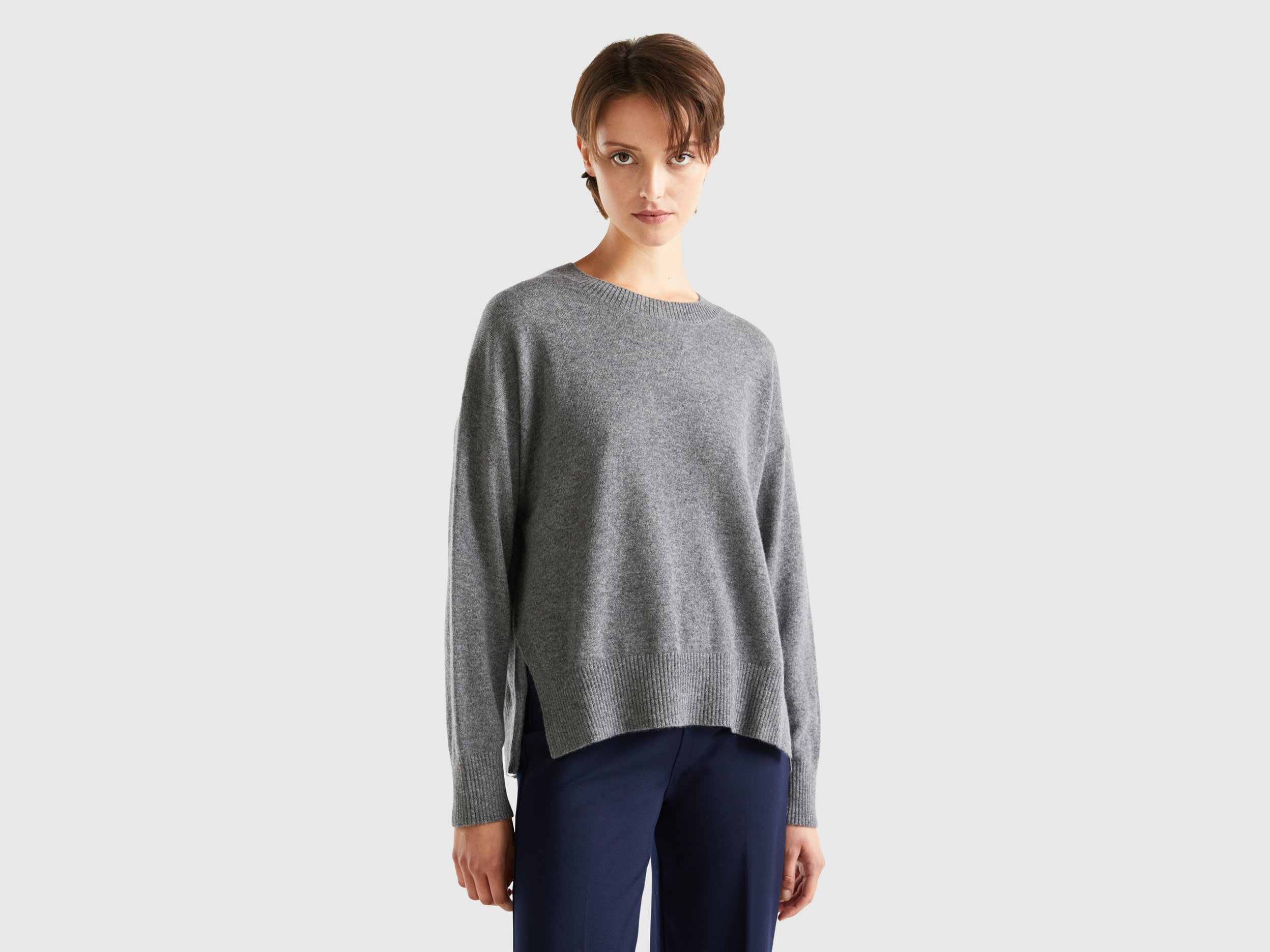 Benetton, Dark Gray Sweater In 100% Cashmere, size M, Dark Gray, Women