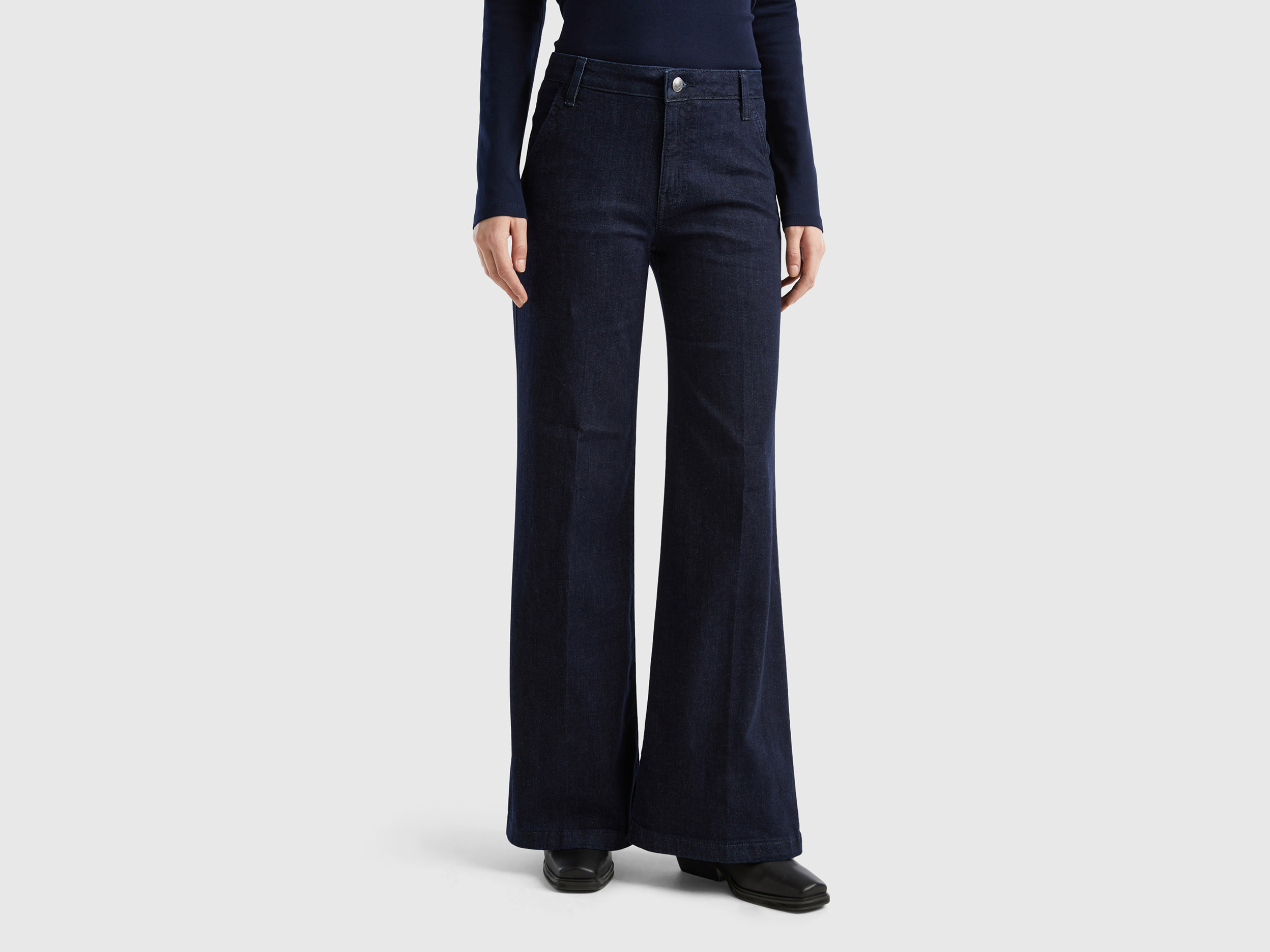 Benetton, Flared Jeans In Stretch Cotton, size , Dark Blue, Women