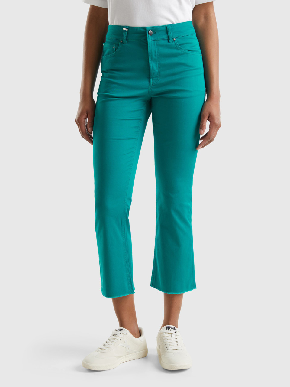Benetton, Five-pocket Cropped Trousers, Teal, Women