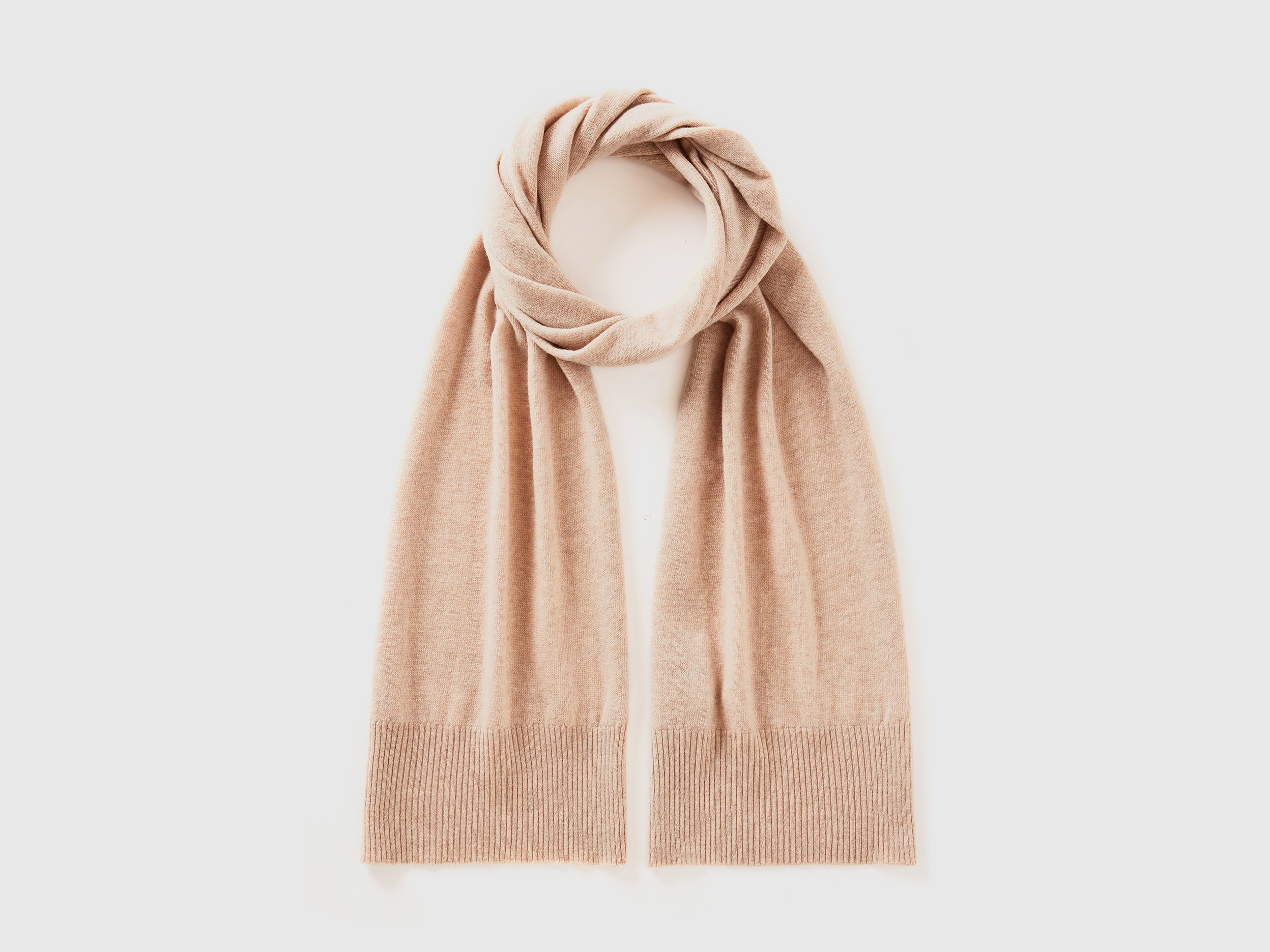 Benetton, Sciarpa In Pura Lana Merino, Beige, Donna
